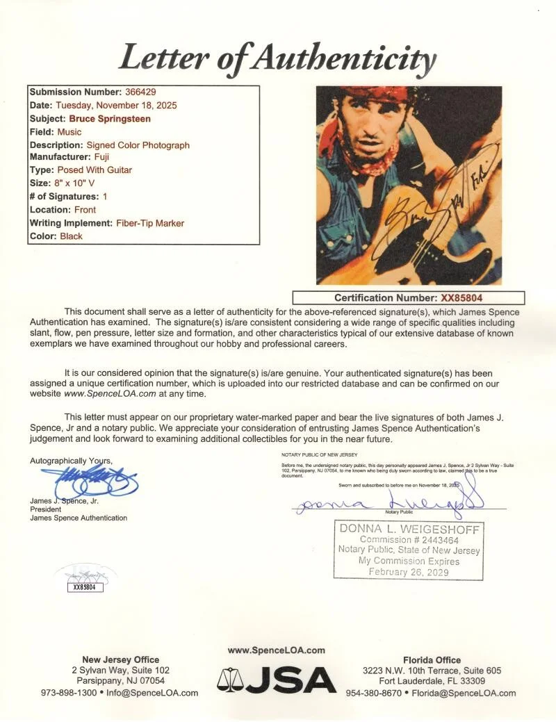 Bruce Springsteen — Bruce Springsteen Signed Autograph 8x10 Photo - Vintage Full Signature! JSA COA, image 2