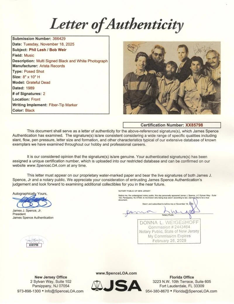 Phil Lesh, Bob Weir — Bob Weir & Phil Lesh Signed Autograph 8x10 Photo - Grateful Dead w/ JSA COA, изображение 2