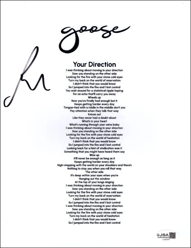 Rick Mitarotonda — Rick Mitarotonda Goose Signed Autograph Your Direction Lyric Sheet Music JSA COA