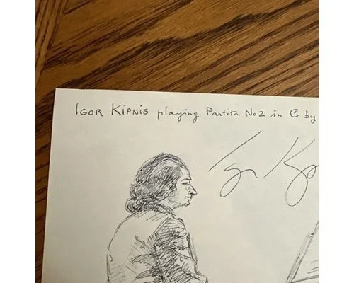 Igor Kipnis Bach Partita Drawing Georges Krishizki Art 1979 COA Keyboardist, изображение 2