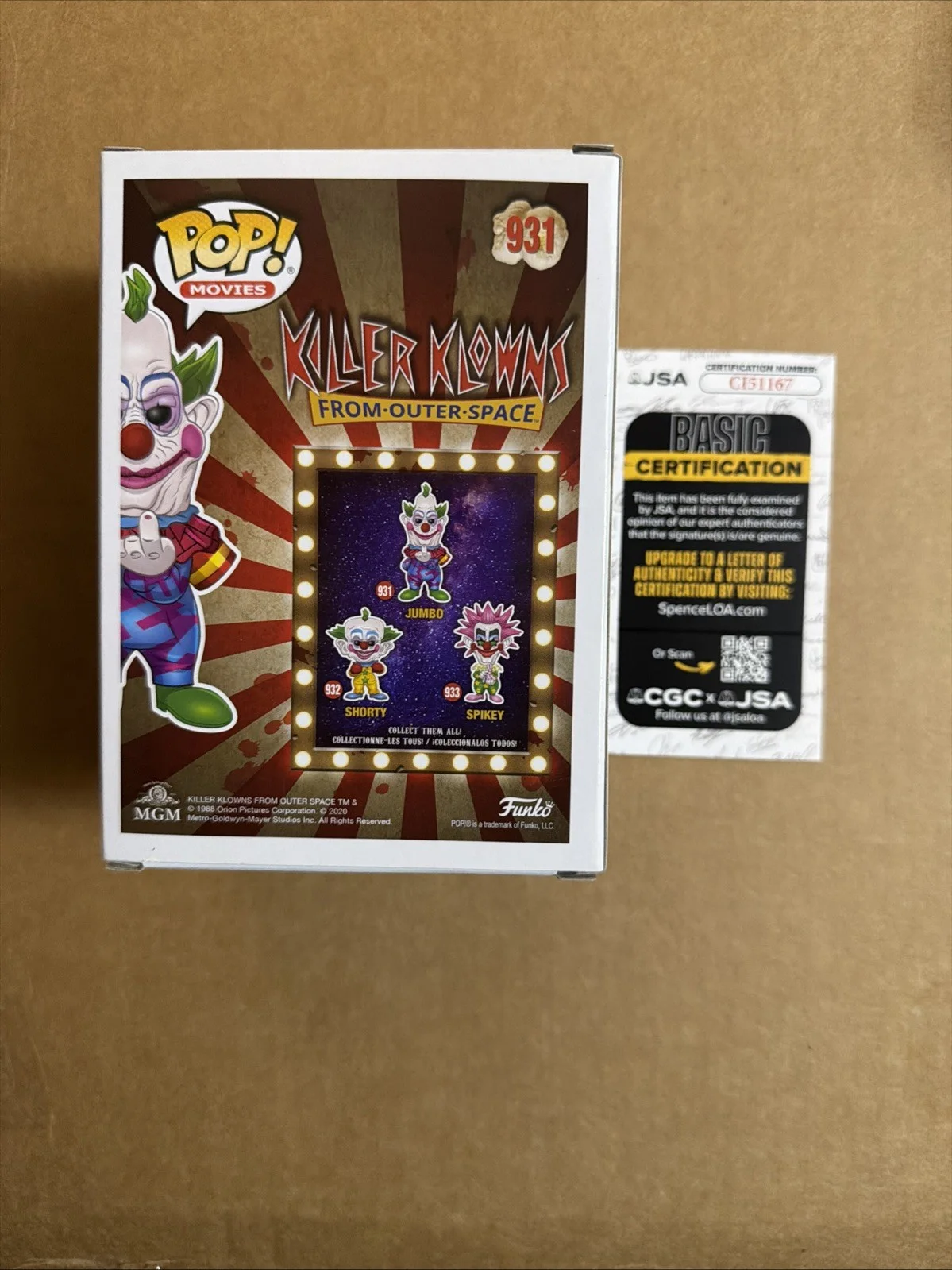 Stephen, Edward, Charles Chiodo — Chiodo Brothers Signed/Autographed Jumbo Funko Pop! Killer Klowns. JSA COA., изображение 3
