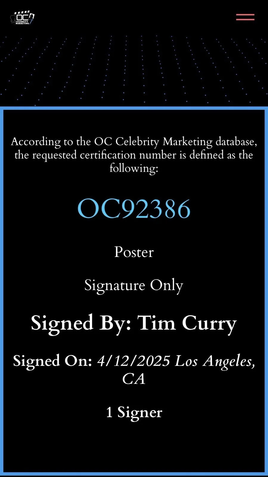 Tim Curry — Tim Curry autographed "The Rocky Horror Picture Show" Movie poster 16x20, изображение 3