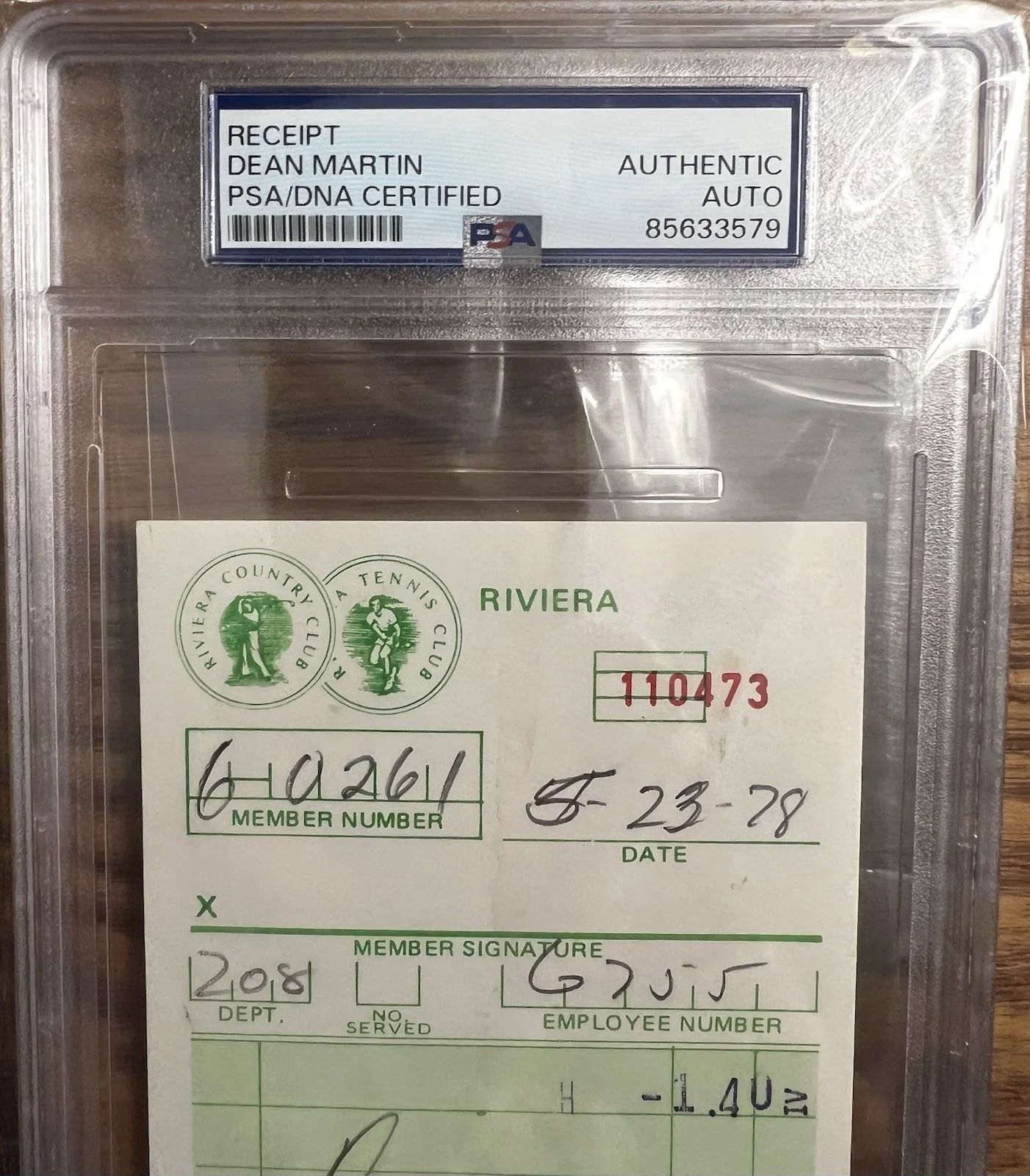 DEAN MARTIN PSA/DNA SIGNED RIVIERA COUNTRY CLUB RECEIPT & 8x10 PHOTO BEAUTIFUL, изображение 5