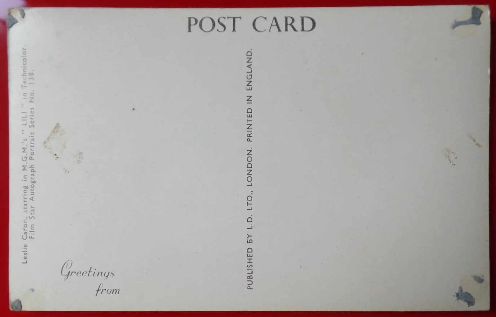 LESLIE CARON - PHOTOGRAPHIC PICTURE POST CARD - SIGNED 5.5" x 3.5", изображение 2