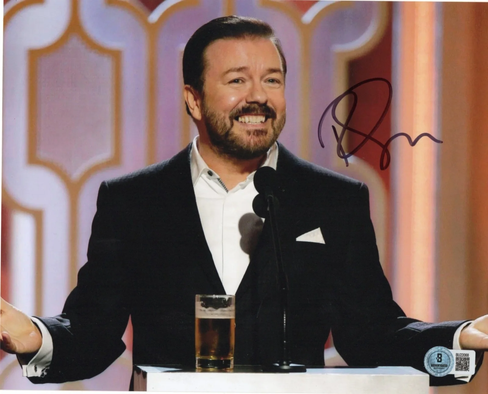 Conan O'Brien — Ricky Gervais GOLDEN GLOBES Autographed Signed THE OFFICE 8x10 Photo Beckett BAS