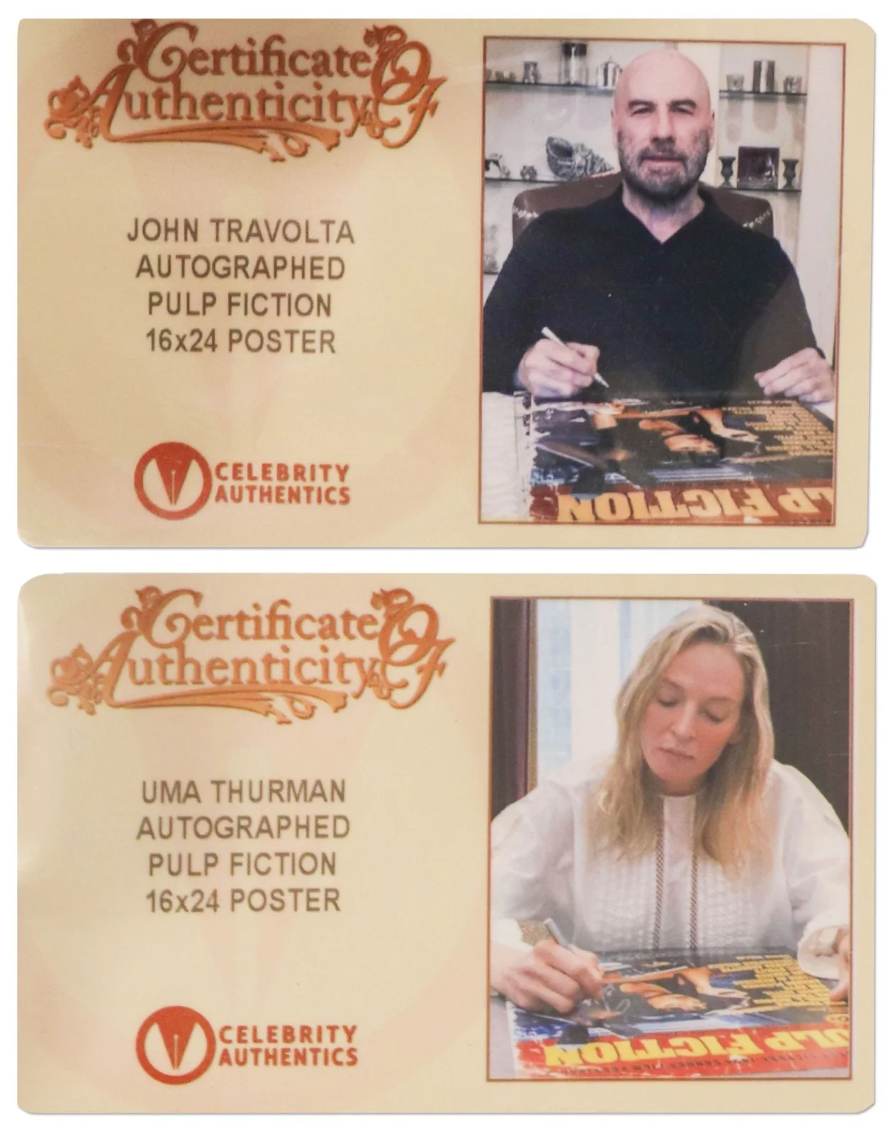 John Travolta and Uma Thurman Signed 16" x 24" Photo of the "Pulp Fiction" Movie, изображение 2