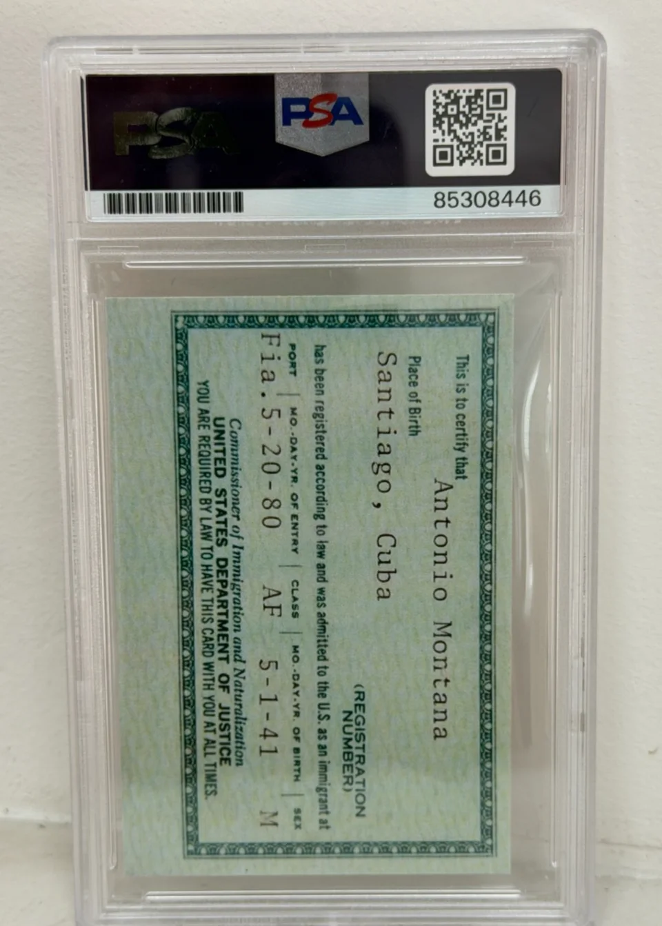 Al Pacino — Al Pacino Tony Montana SCARFACE Autographed Green Card Prop PSA/DNA AUTH AUTO, image 2