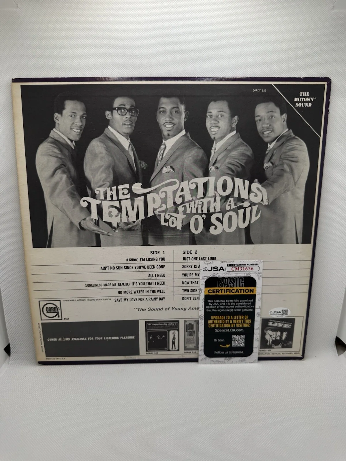 OTIS WILLIAMS SIGNED VINYL THE TEMPTATIONS WITH A LOT O' SOUL JSA COA AUTOGRAPH, изображение 4
