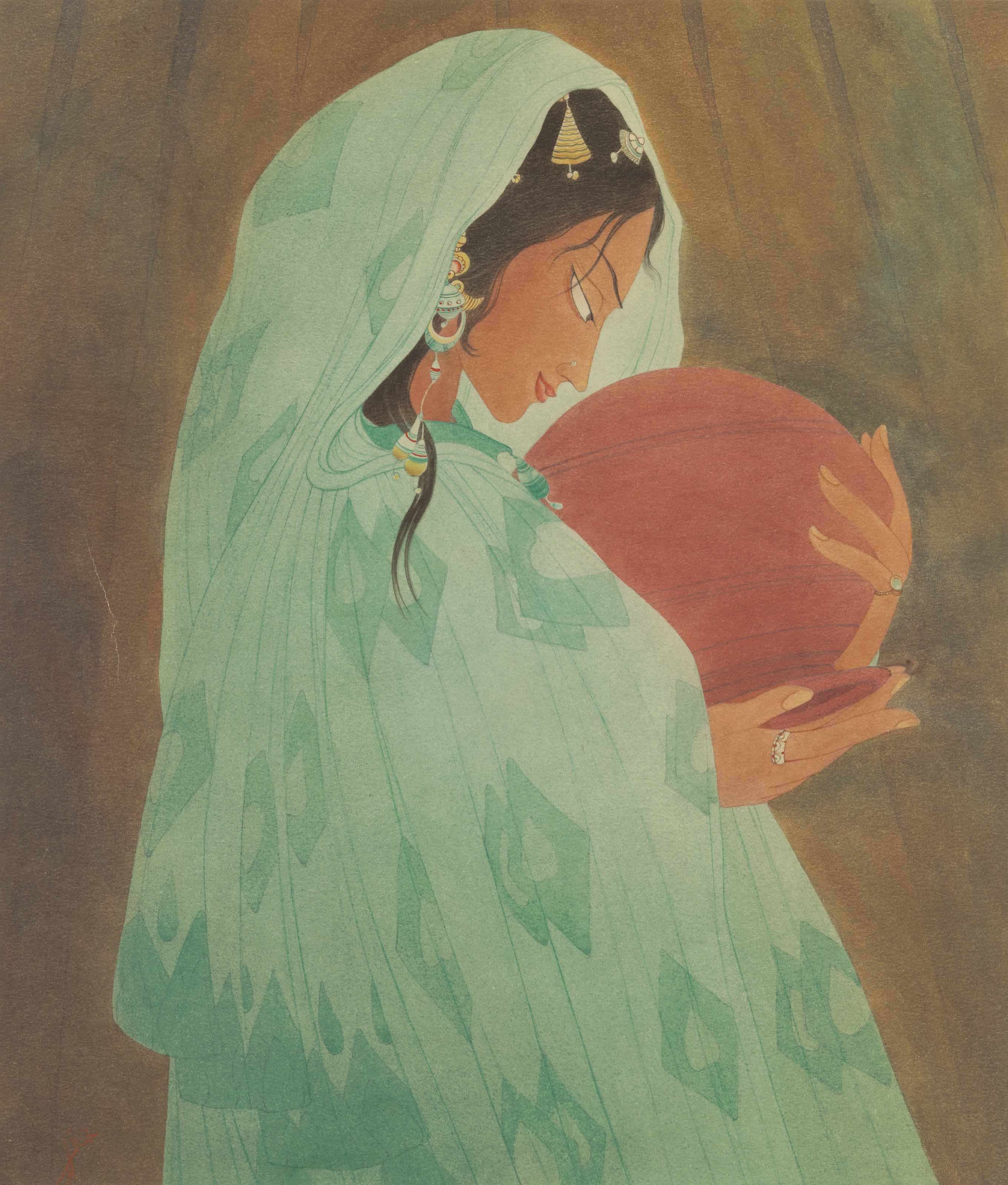 Abdur Rahman Chughtai — Без названия (Женщина с кувшином воды в руках)