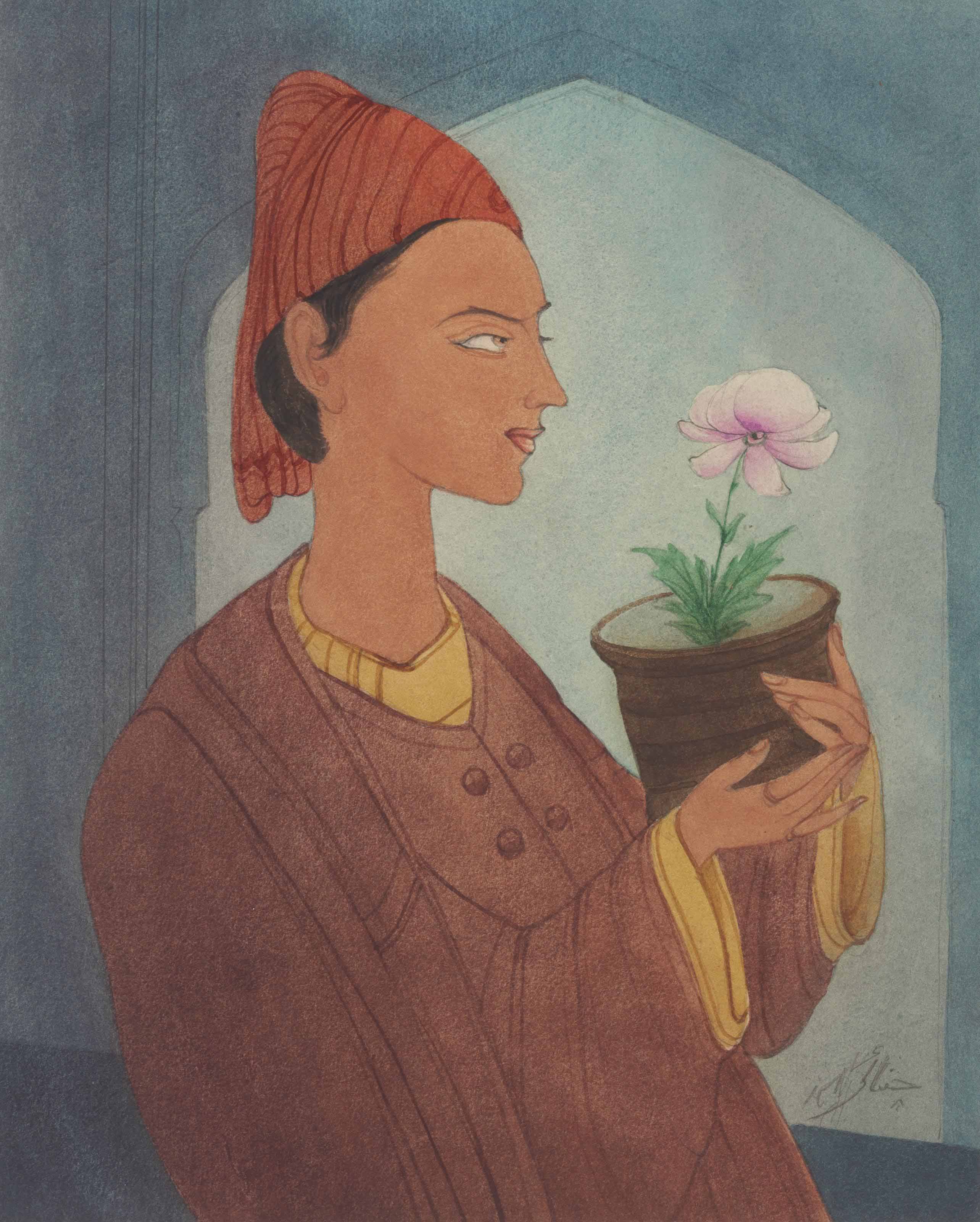 Abdur Rahman Chughtai — Без названия (Мужчина с цветочным горшком)