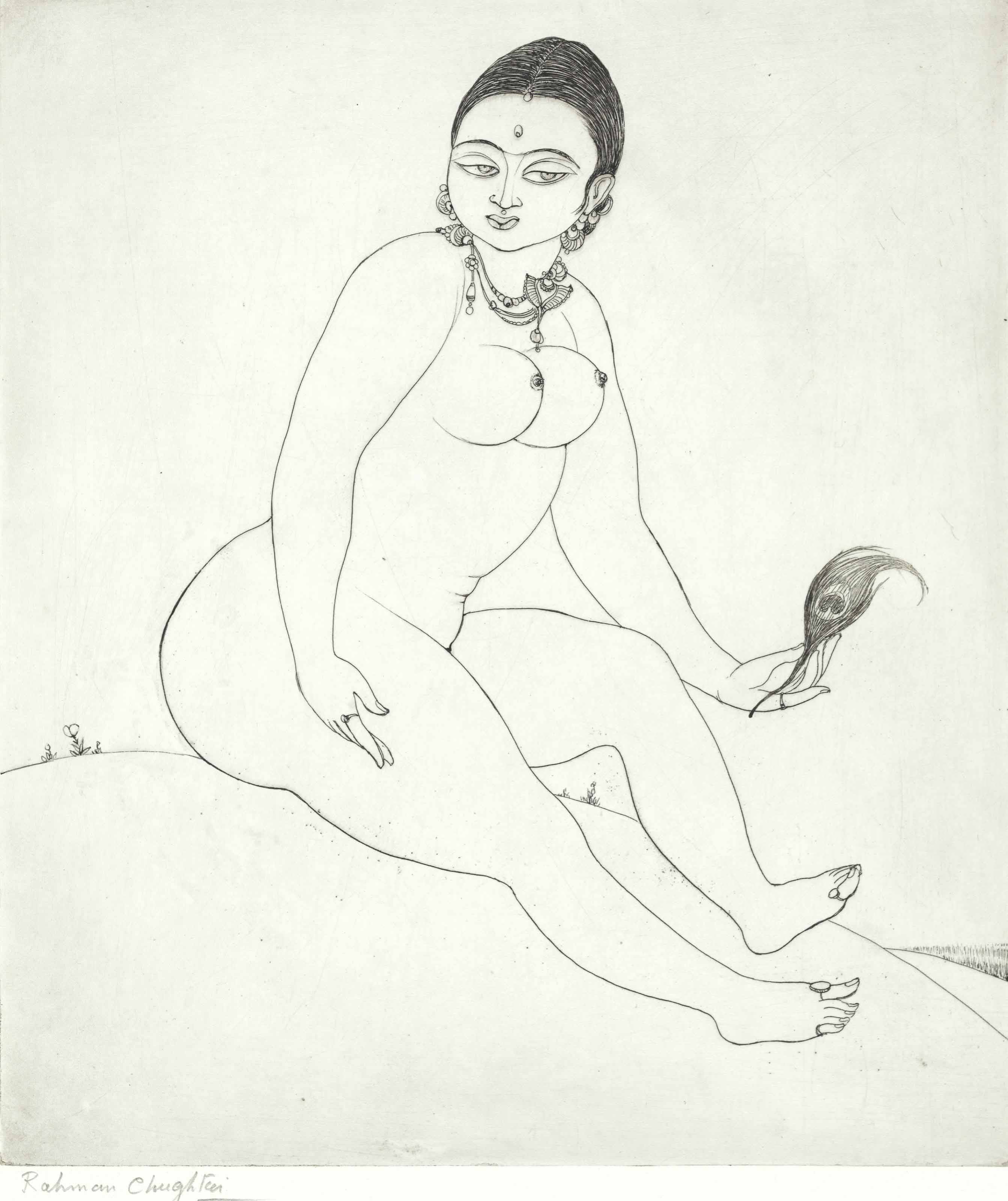Abdur Rahman Chughtai — Без названия (Сидящая обнаженная)
