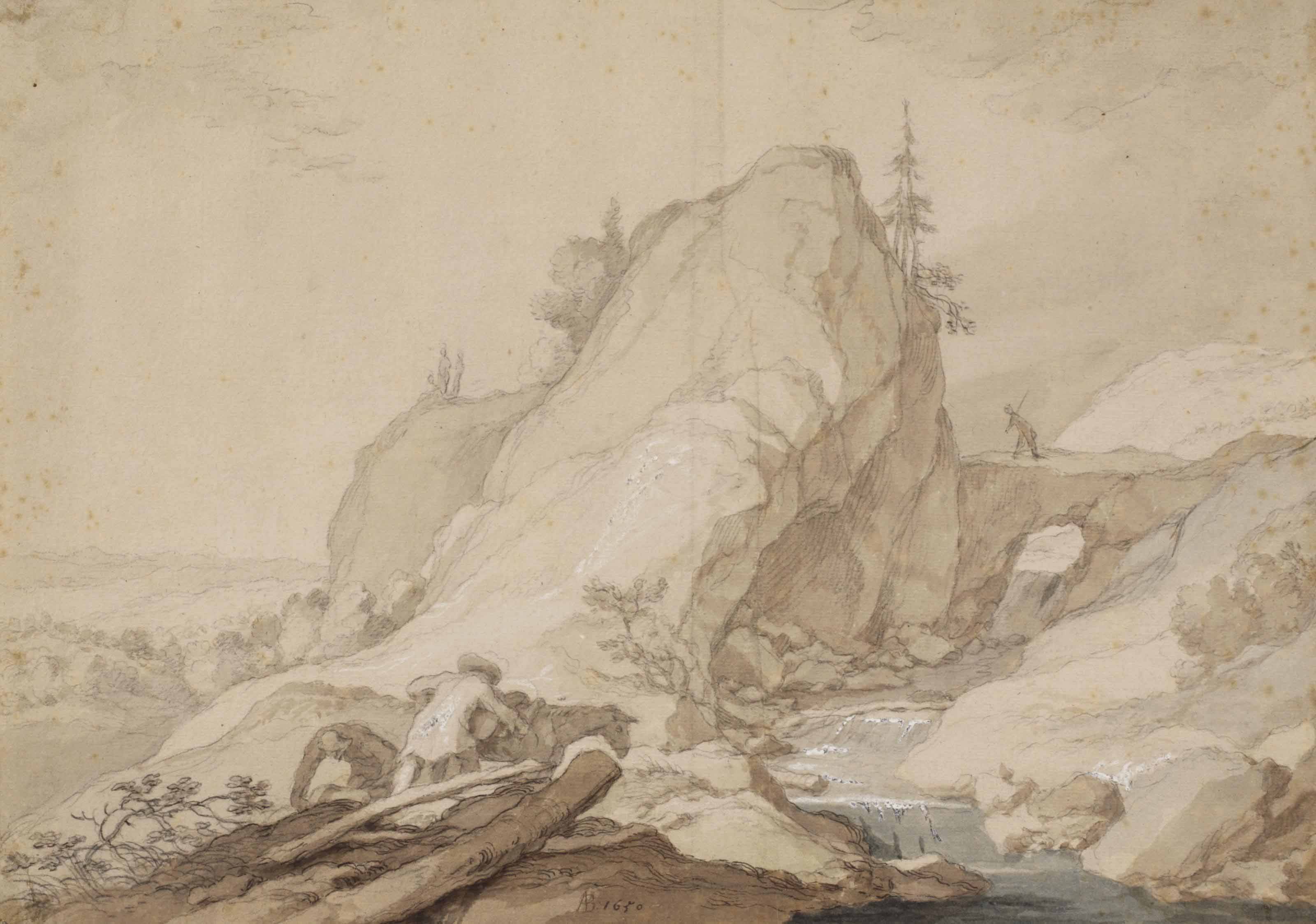 Abraham Bloemaert — Горный пейзаж с водопадом