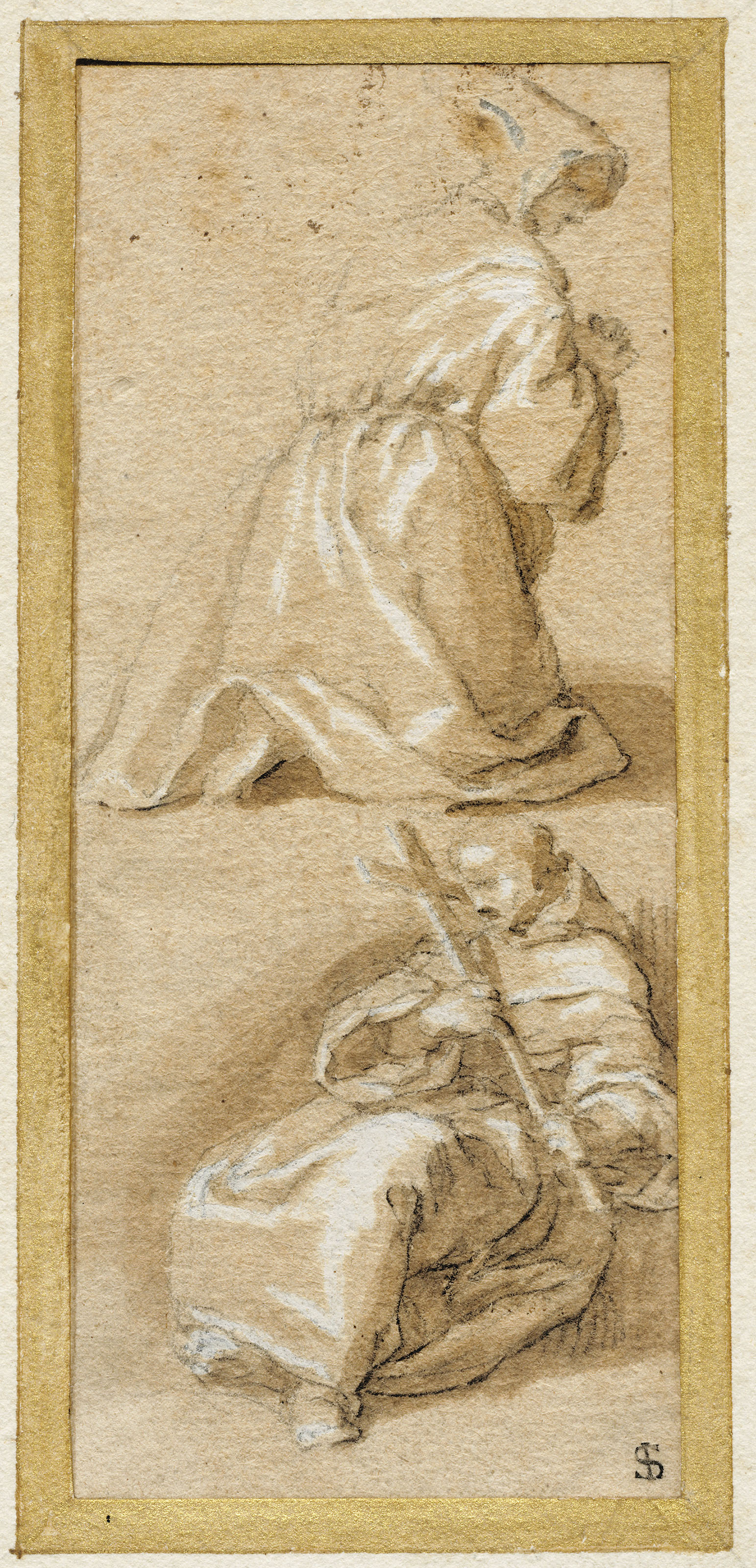 Abraham Bloemaert — Коленопреклоненный монах в молитве и сидящий монах с крестом в руках, изображение 2