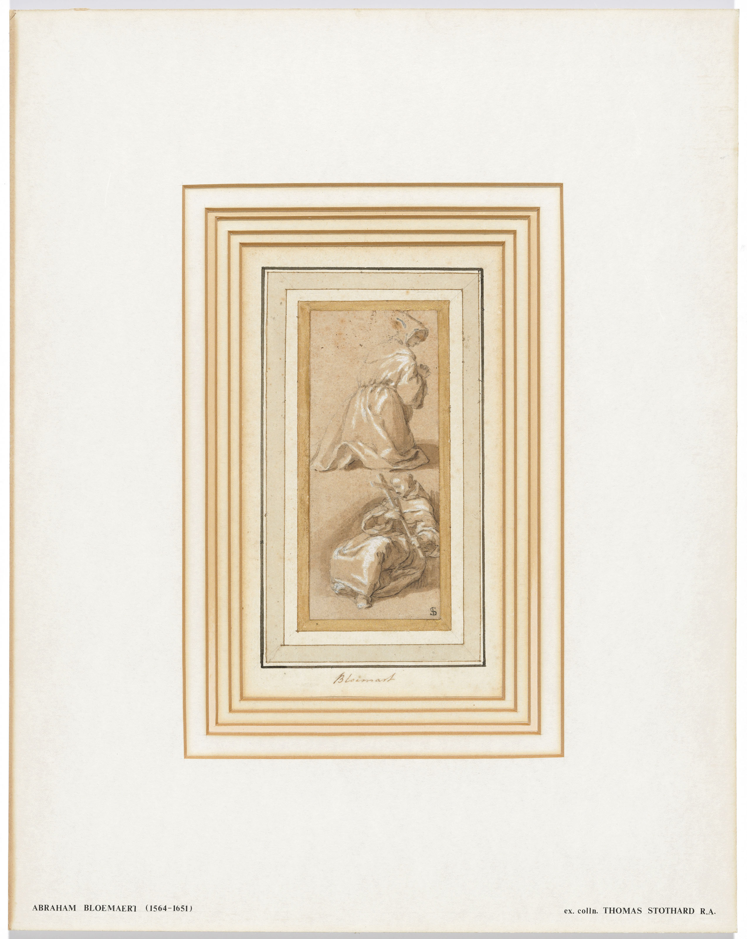 Abraham Bloemaert — Коленопреклоненный монах в молитве и сидящий монах с крестом в руках, изображение 3