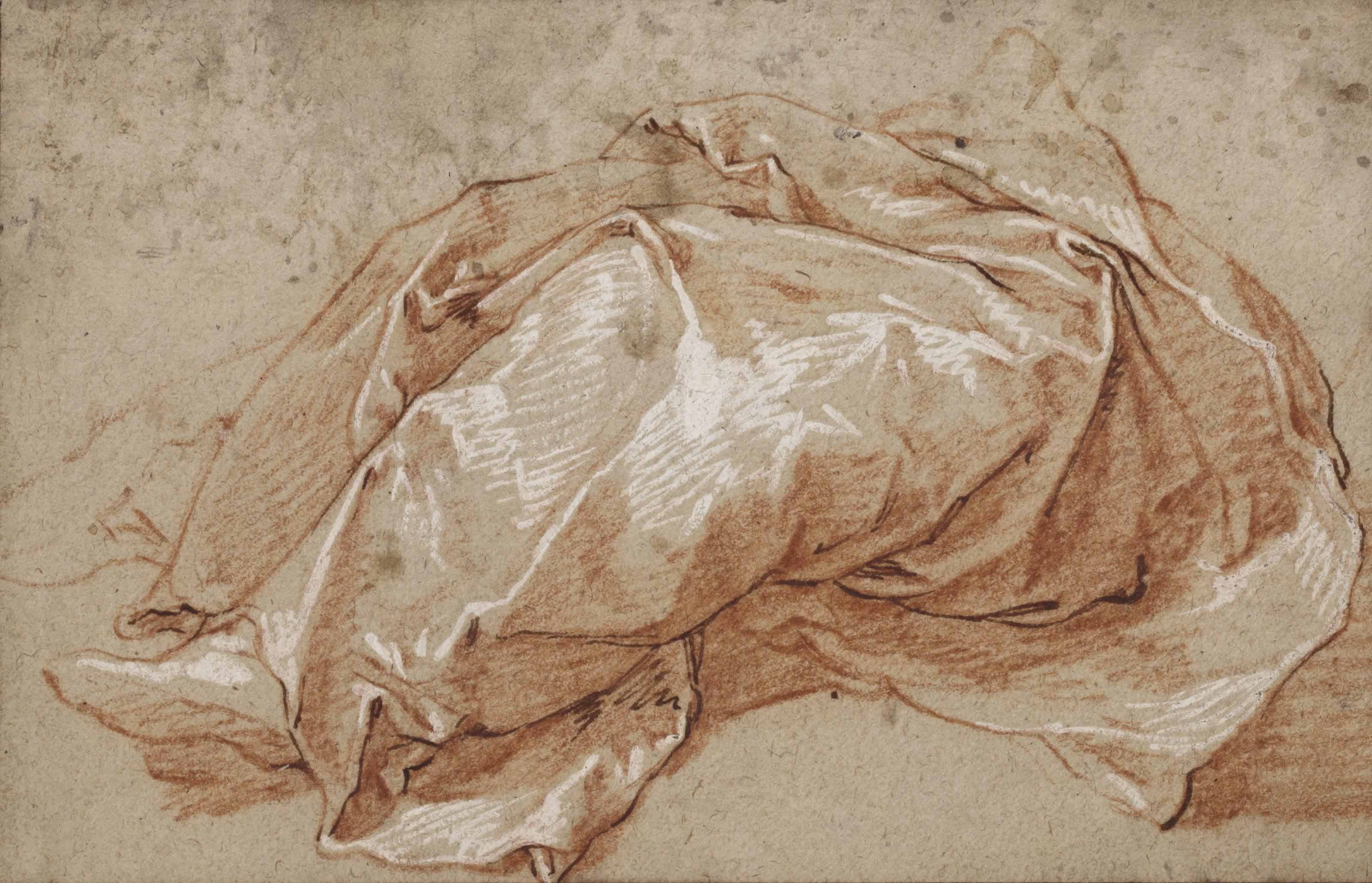 Abraham Bloemaert — Проработка драпировки, на которой изображены ноги лежащей фигуры ( recto ); частичная проработка руки ( verso )