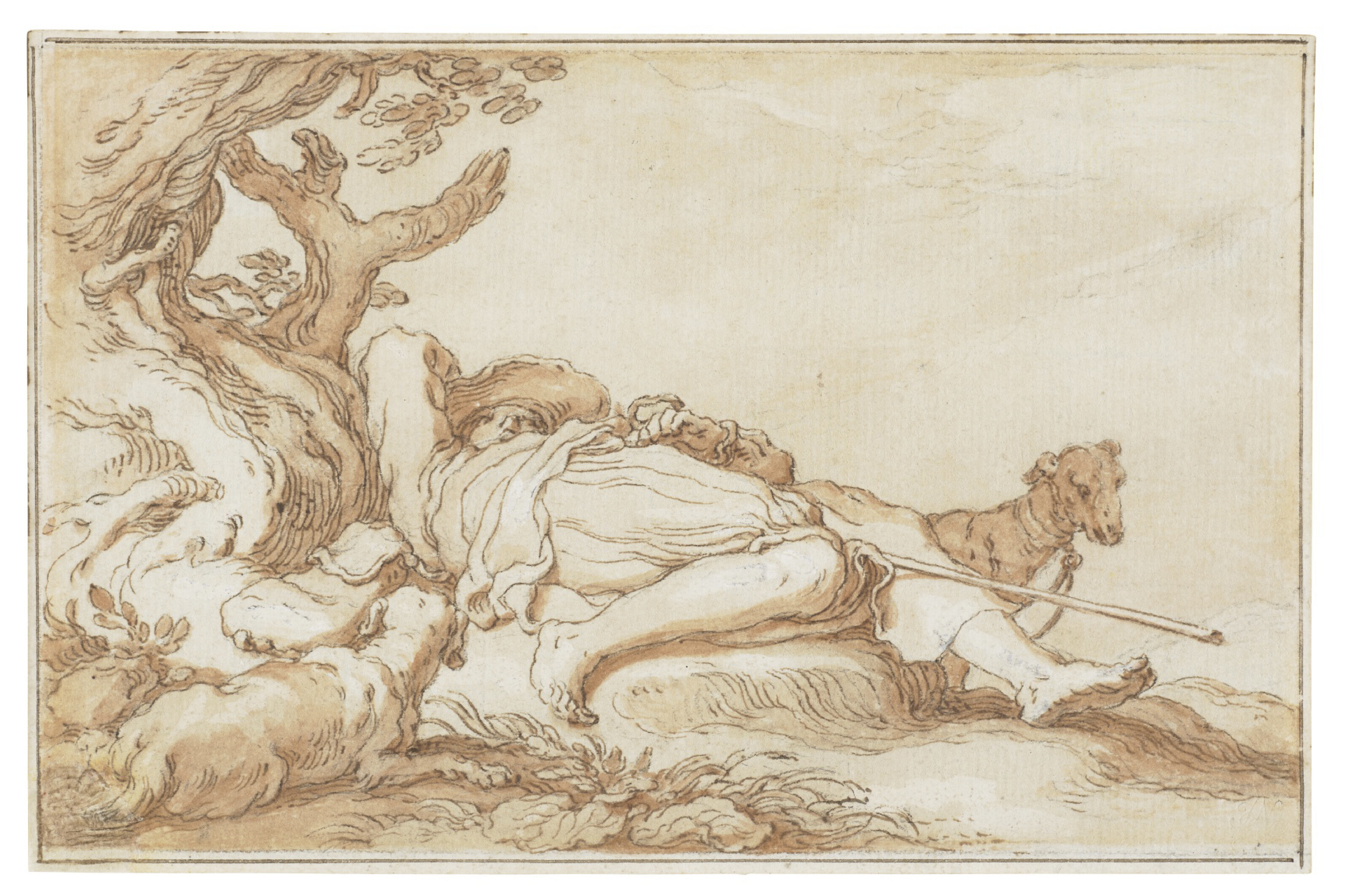 Abraham Bloemaert — Спортсмен отдыхает под деревом с двумя собаками
