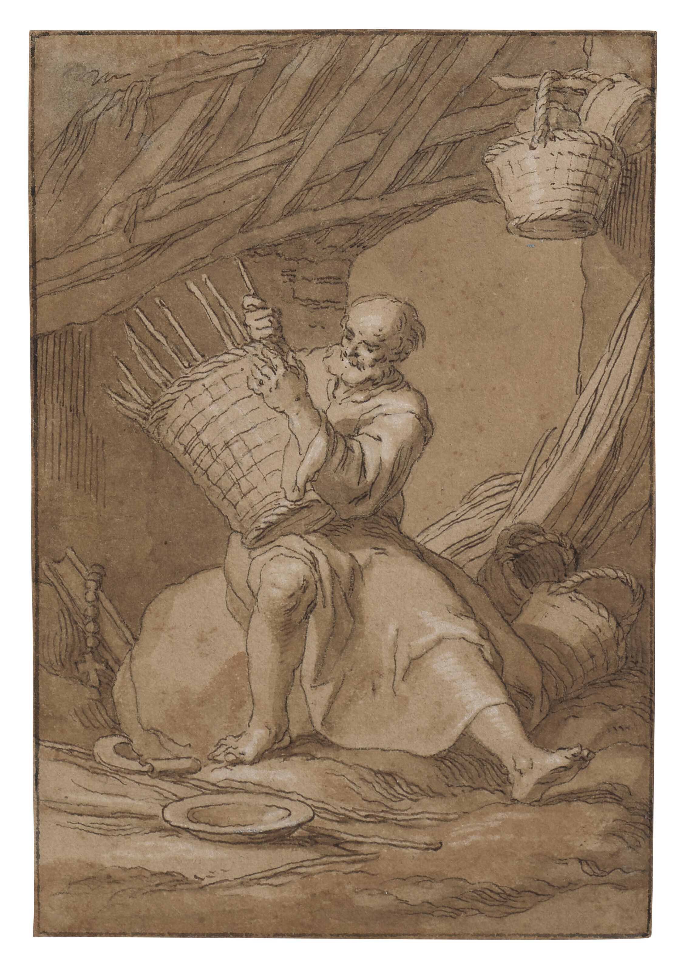 Abraham Bloemaert — Святой Арсений Великий (Скитский) в своей келье, размахивая корзиной