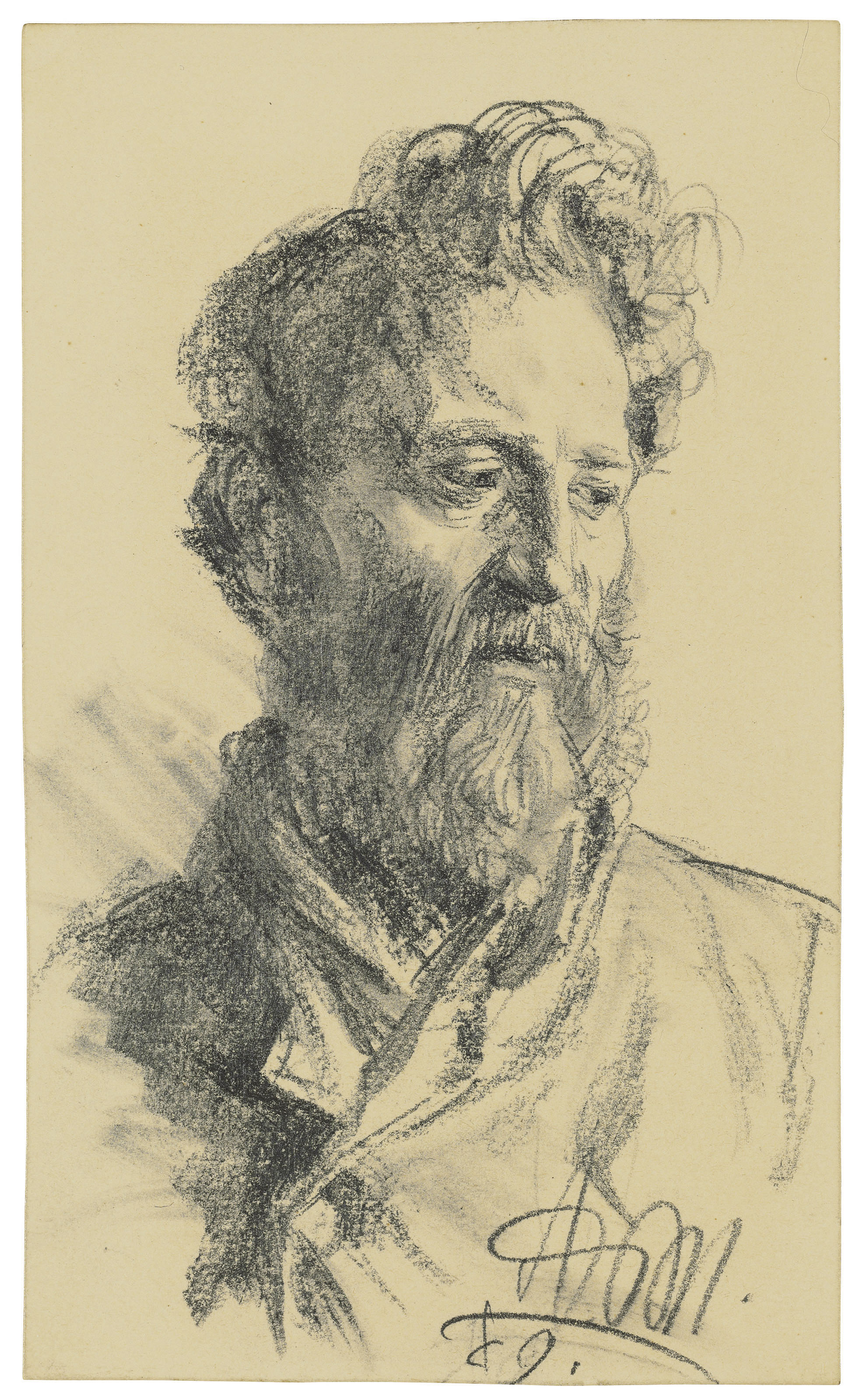 Adolph von Menzel — Голова и плечи бородатого мужчины, изображение 2