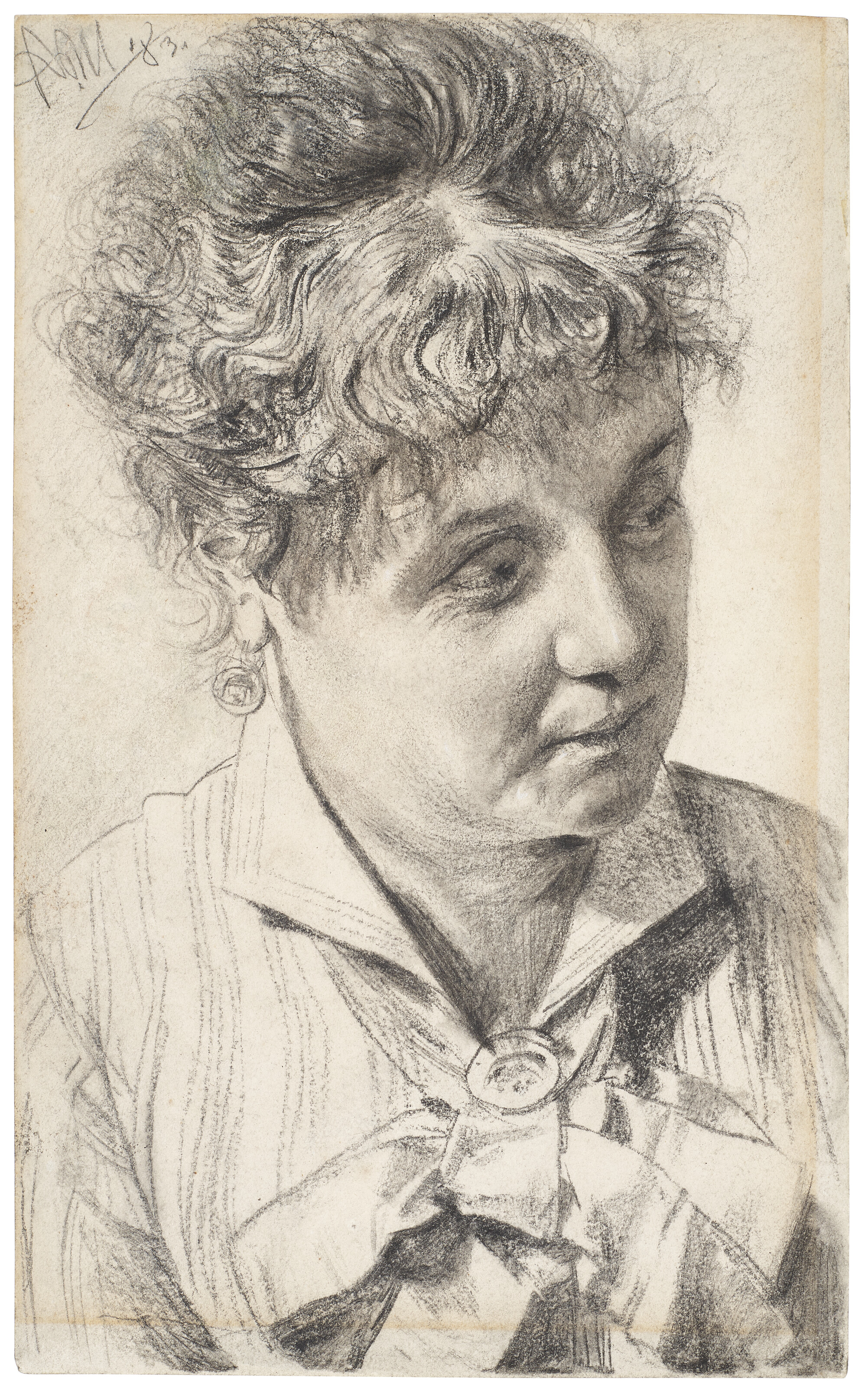 Adolph von Menzel — Портрет женщины, смотрящей вниз направо