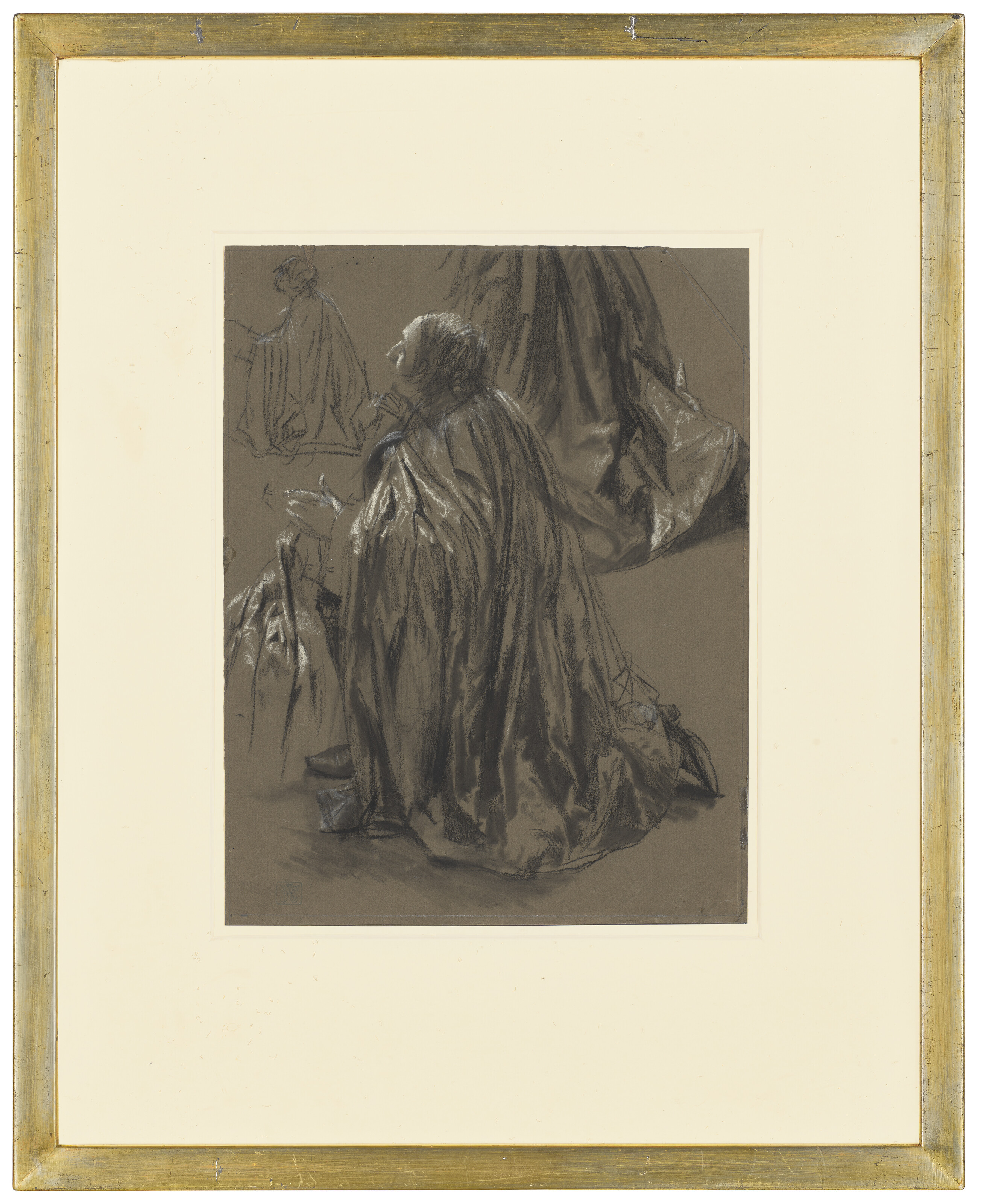 Adolph von Menzel — Этюд с изображением коленопреклоненного мужчины для "Фридриха II и варварского дворца", изображение 2