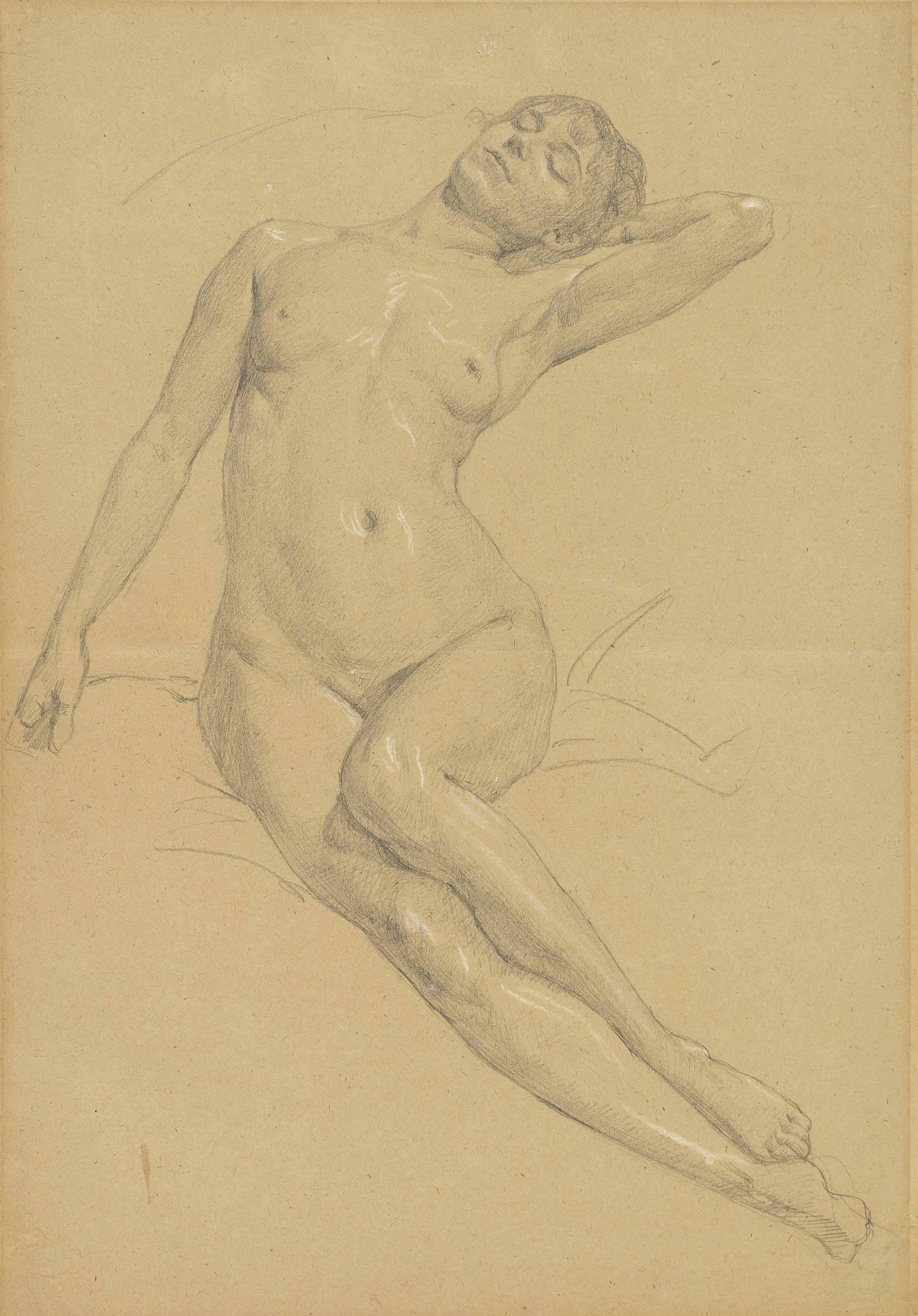 Adolphe William Bouguereau — Женская академия, ее левая рука вытянута под головой