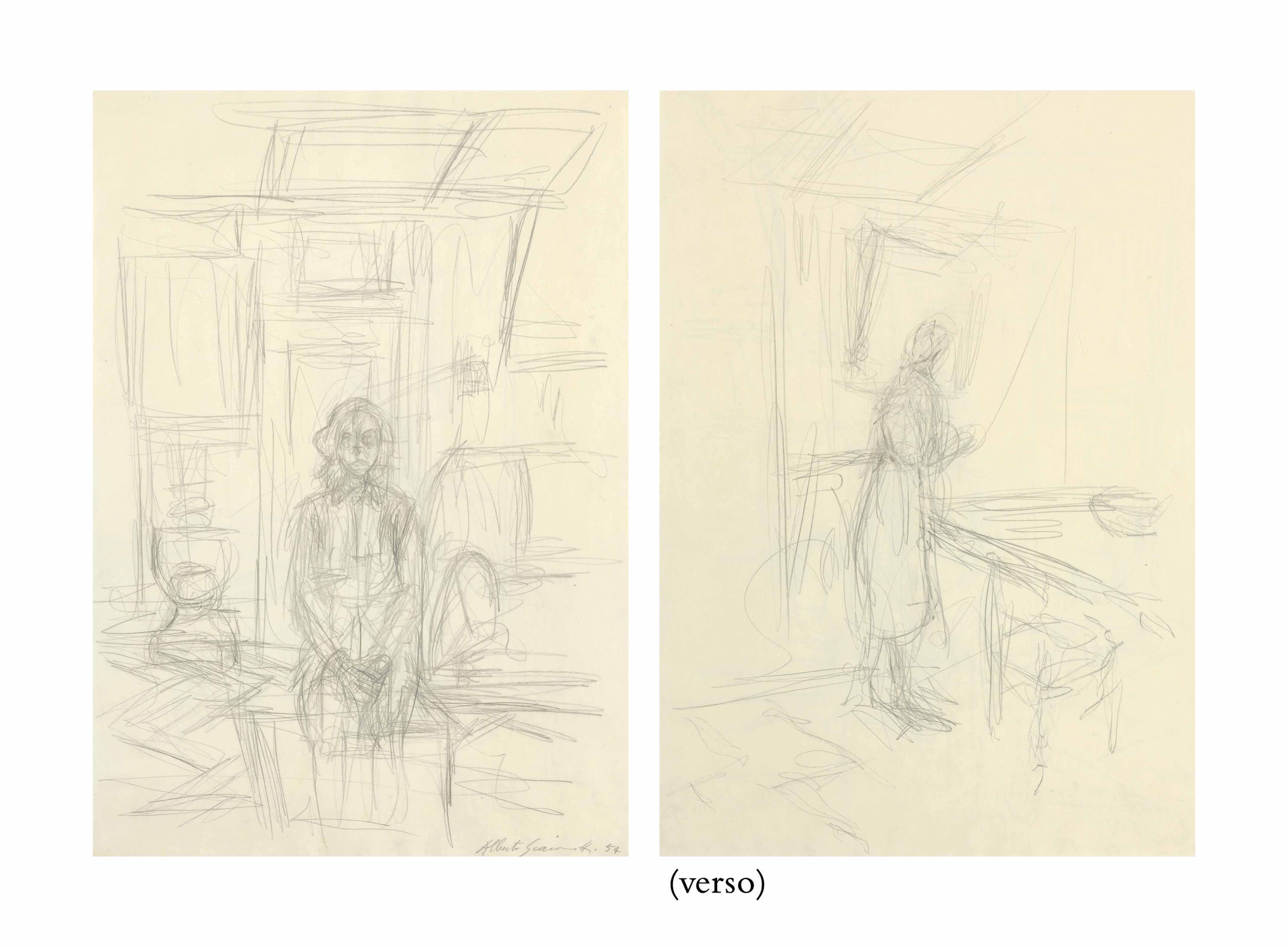 Alberto Giacometti — Аннетт а Стампа ( прямая линия ); Женщина без границ ( оборотная сторона )