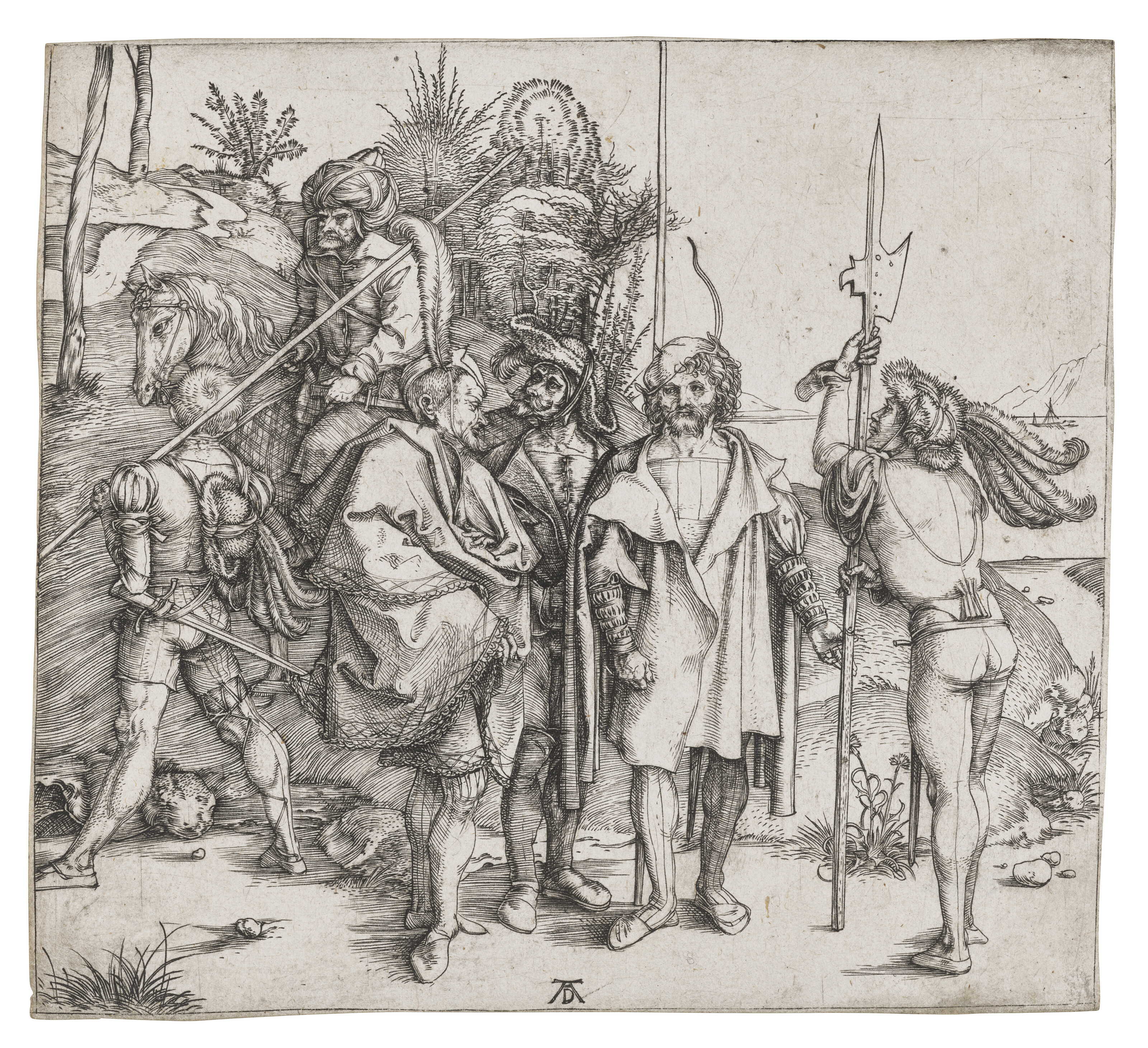 Albrecht Dürer — Пятеро солдат и турок верхом на лошади