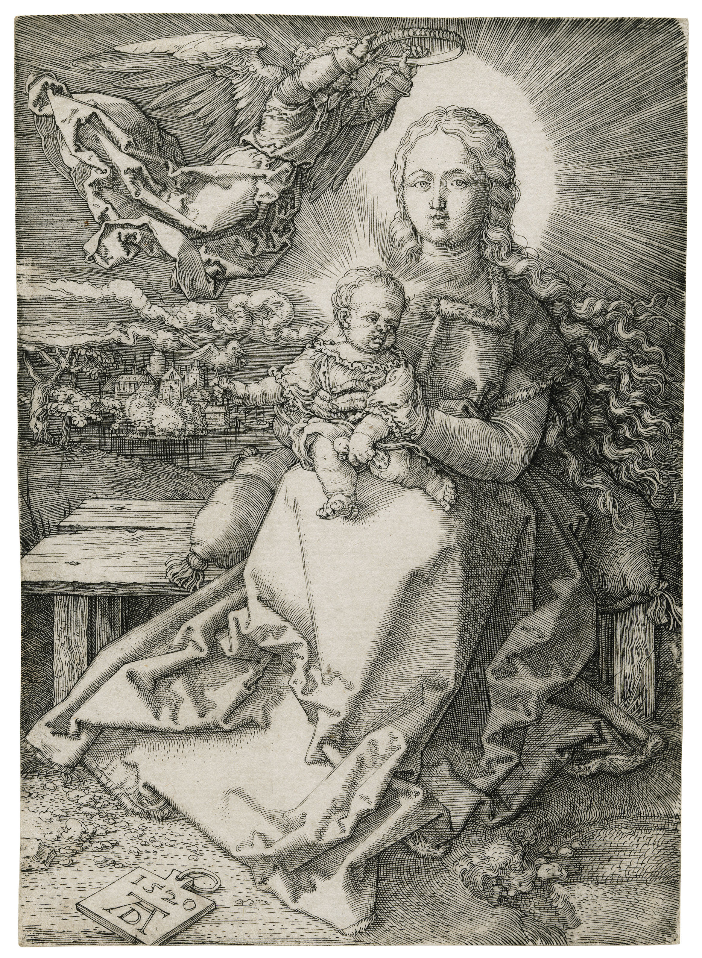 Albrecht Dürer — Дева и Младенец, увенчанные одним Ангелом