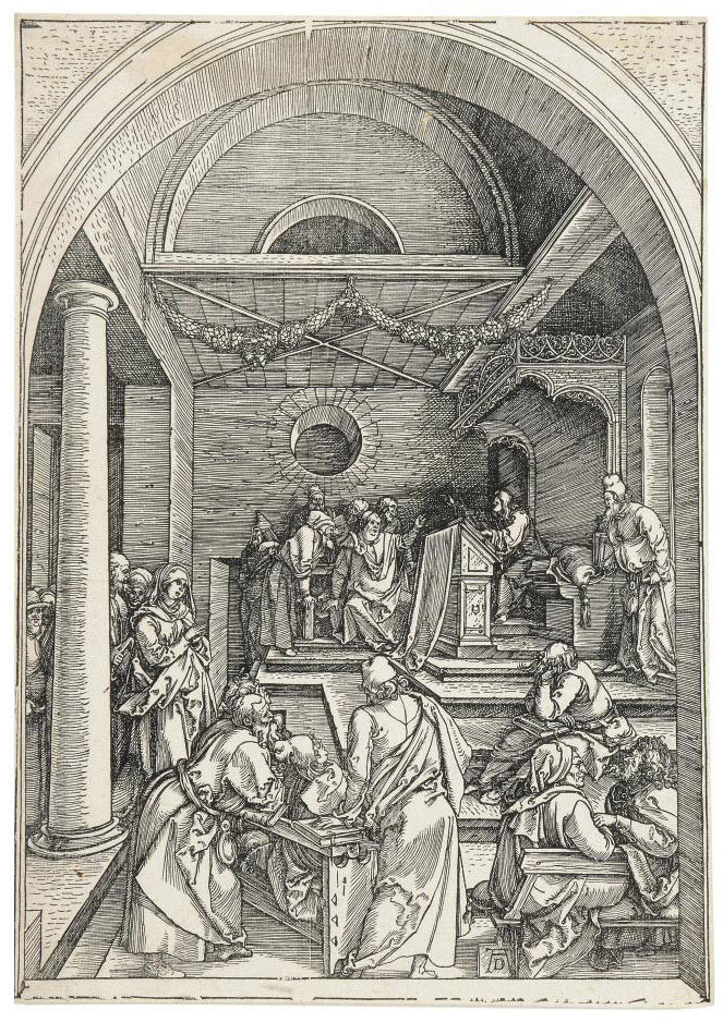 Albrecht Dürer — Христос среди врачей, из книги "Жизнь Пресвятой Девы" (Барч, 91; Медер, Холстейн, 203)