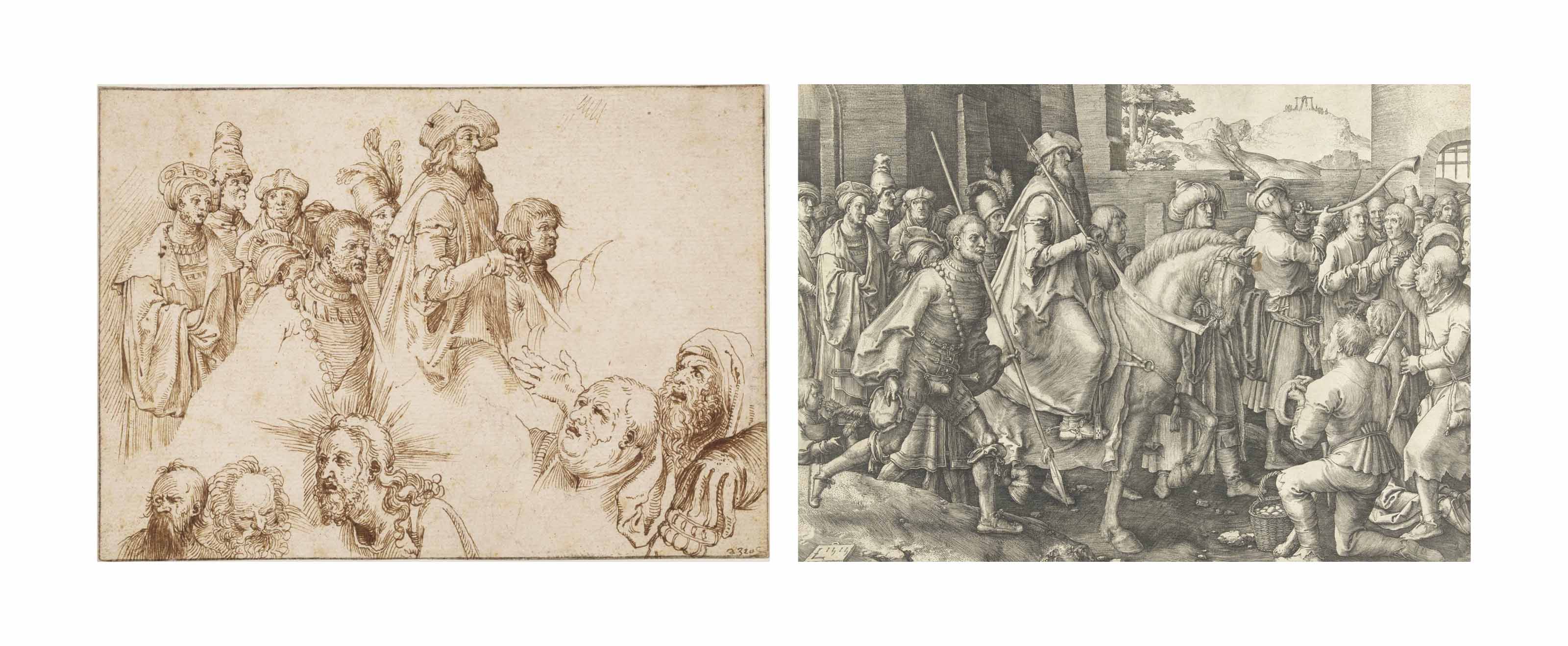 Albrecht Dürer — Лист с этюдами по гравюрам Лукаса ван Лейдена и Альбрехта Дюрера