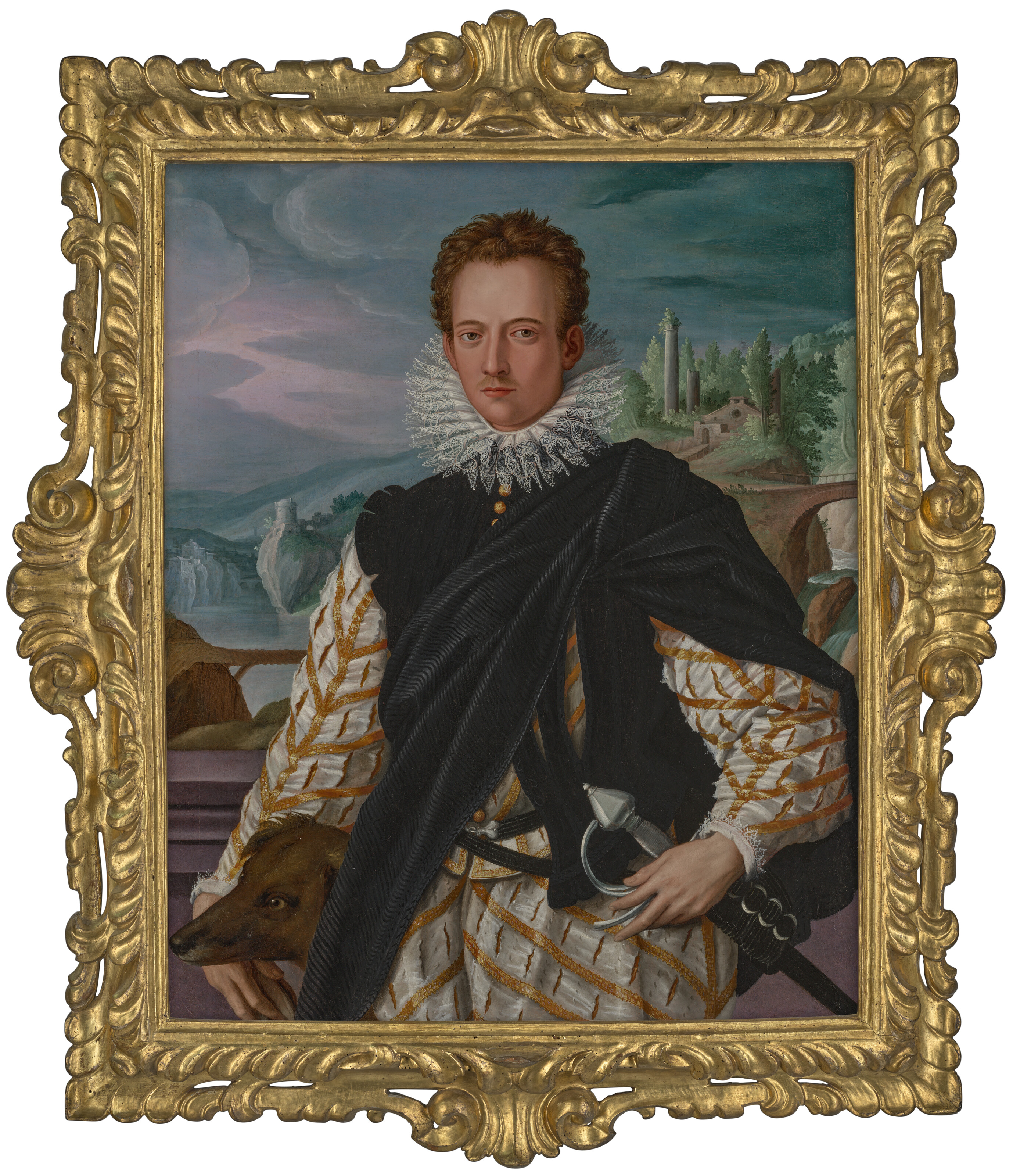 Alessandro Allori — Портрет джентльмена, возможно, дона Антонио Медичи (1576-1621), в полный рост, на фоне пейзажа, изображение 2