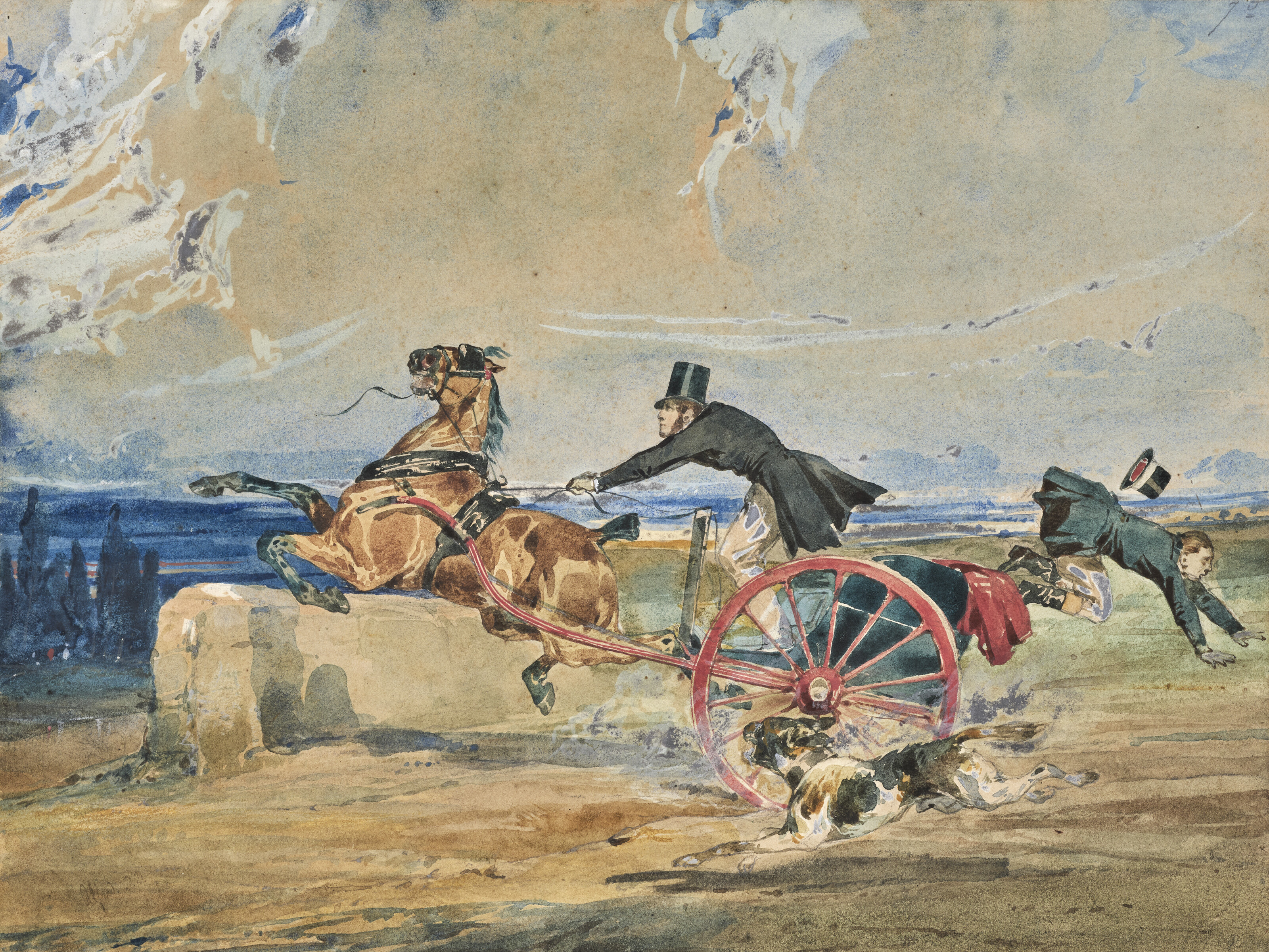 Alfred De Dreux — Рыцарь, с удовольствием участвующий в галопе, с девушкой и двумя кавалерами