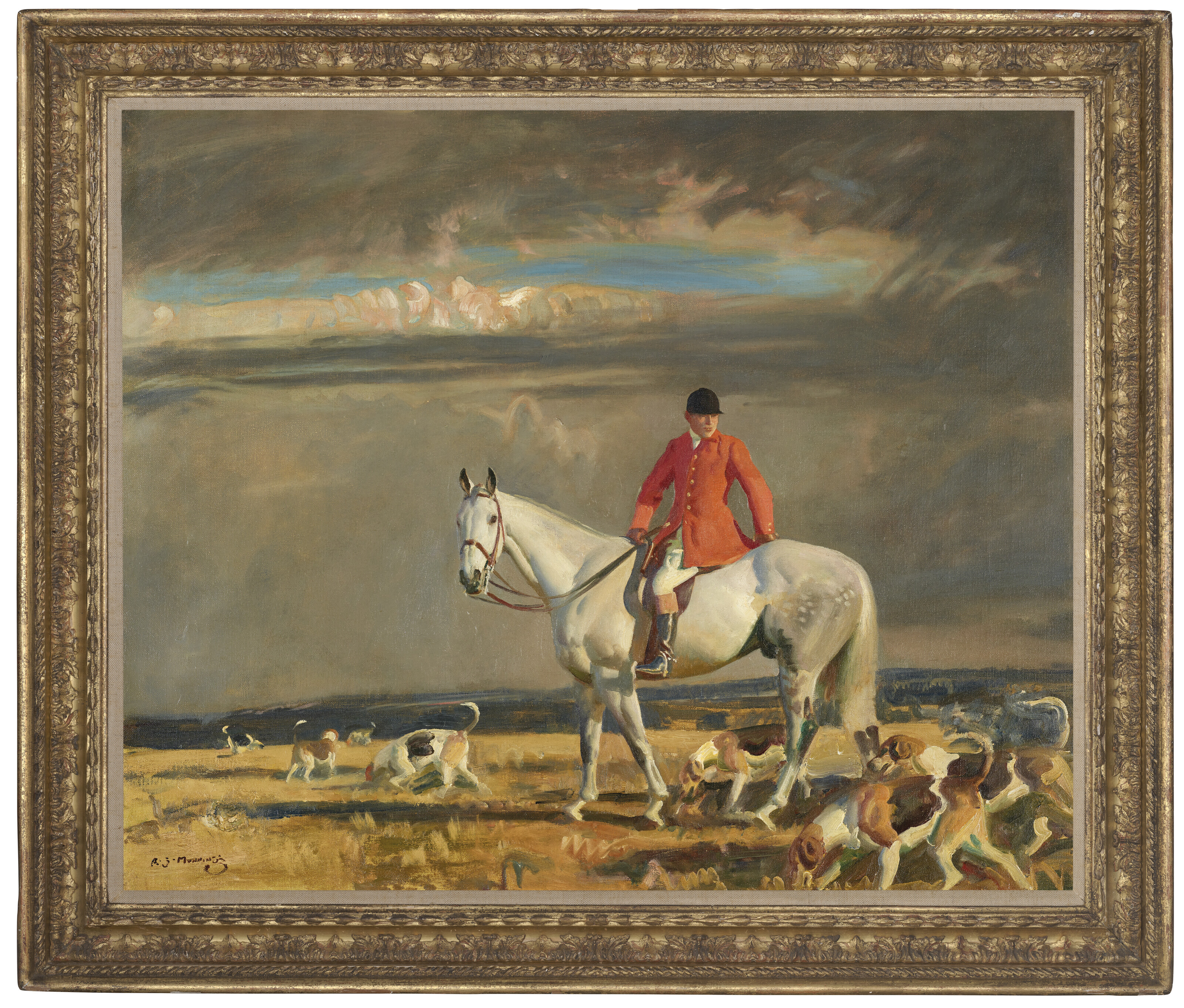 Alfred James Munnings — Охотник на сером коне "Исаак" от "Кубка", изображение 2