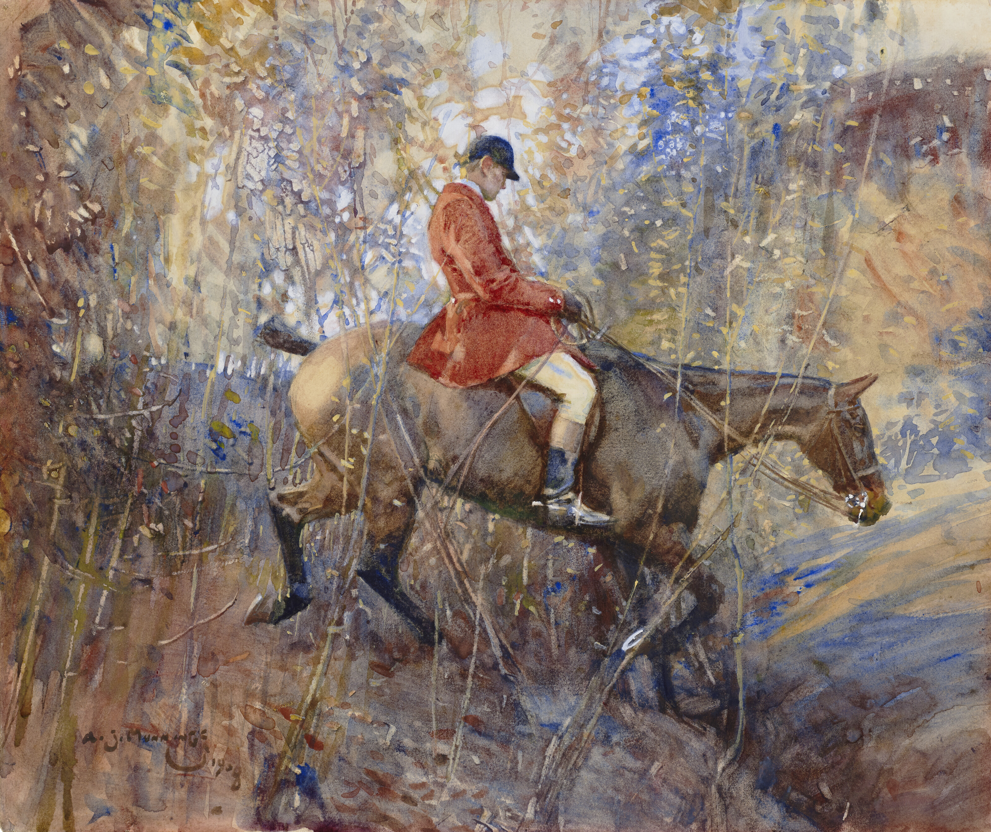 Alfred James Munnings — Охотник, едущий верхом через чащу