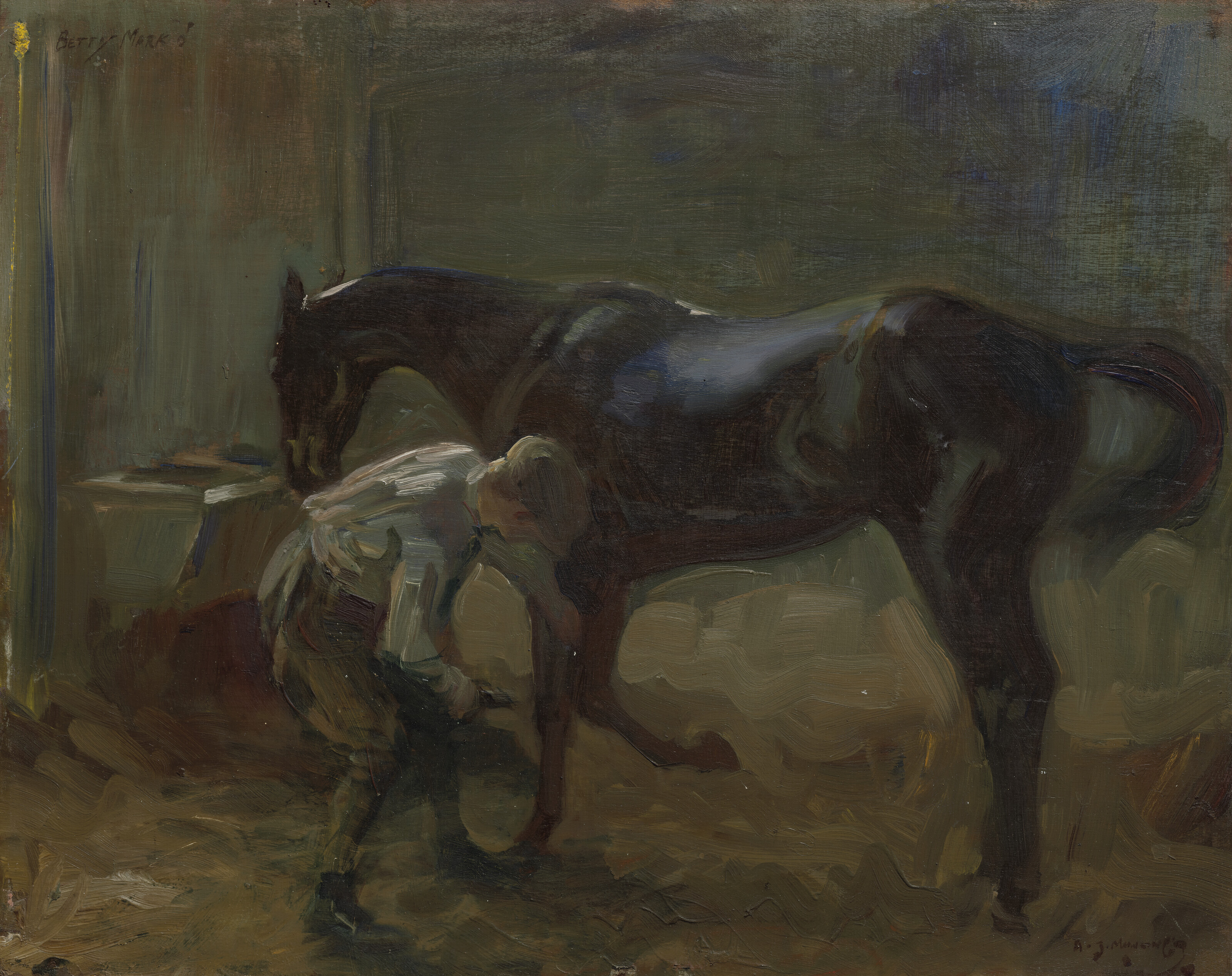 Alfred James Munnings — Грум в конюшне с "Бетти Марк"