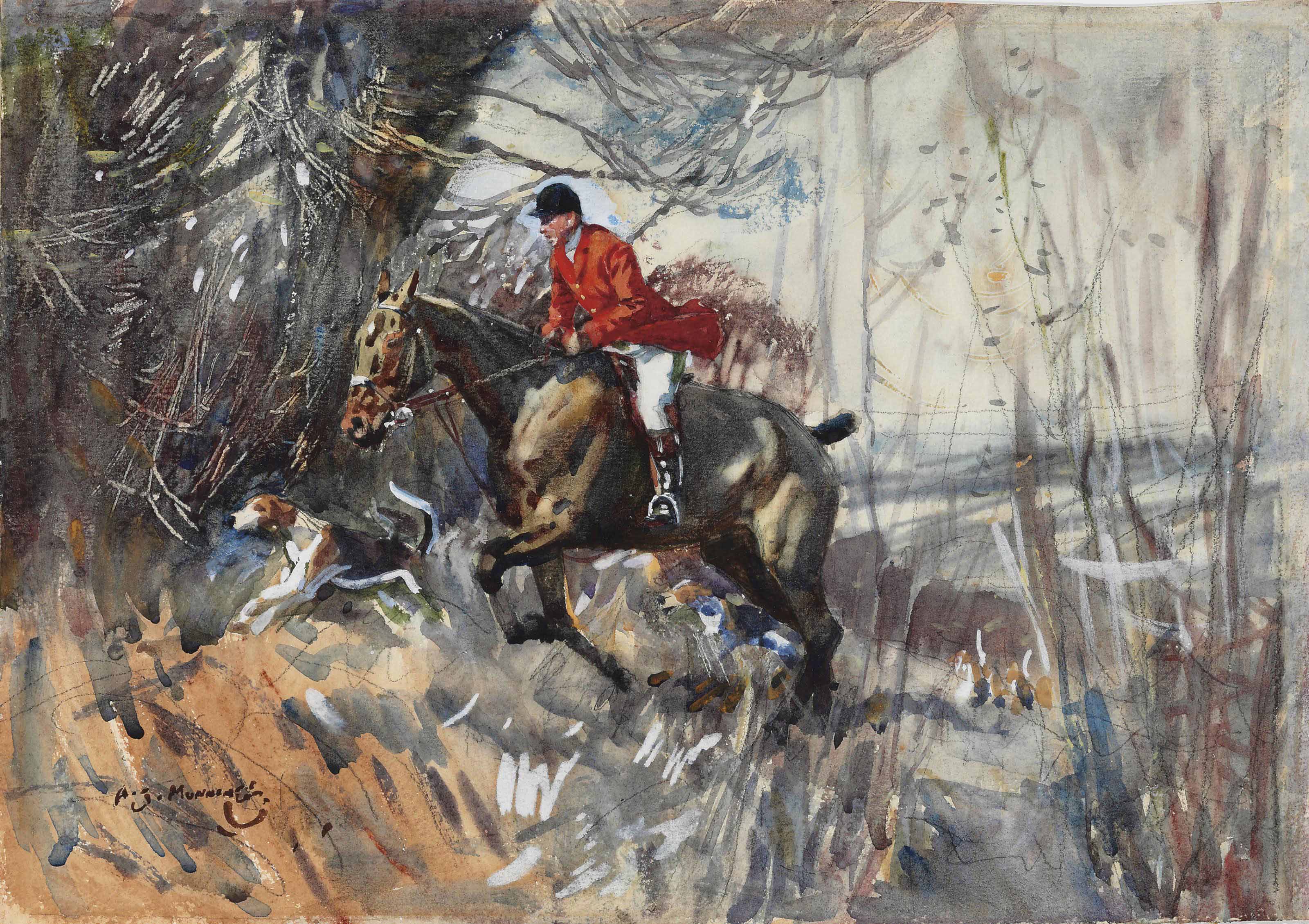 Alfred James Munnings — Охотник и гончие на полном скаку