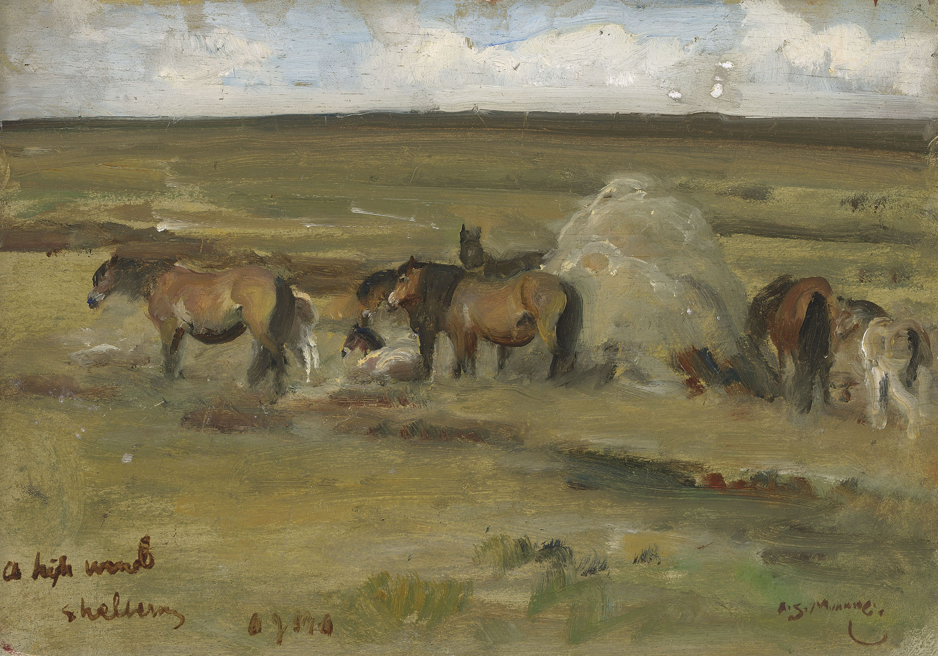 Alfred James Munnings — "Сильный ветер", Эксмур (справа); и "Этюды об эксмурских пони" (сзади), изображение 2