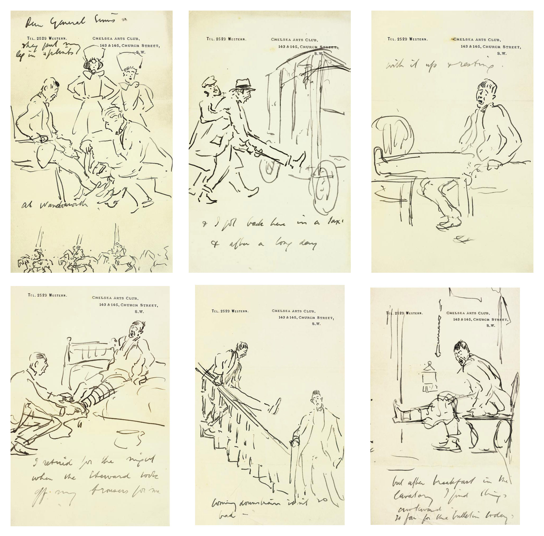 Alfred James Munnings — Серия набросков, иллюстрирующих эпизод подагры, пережитый художником