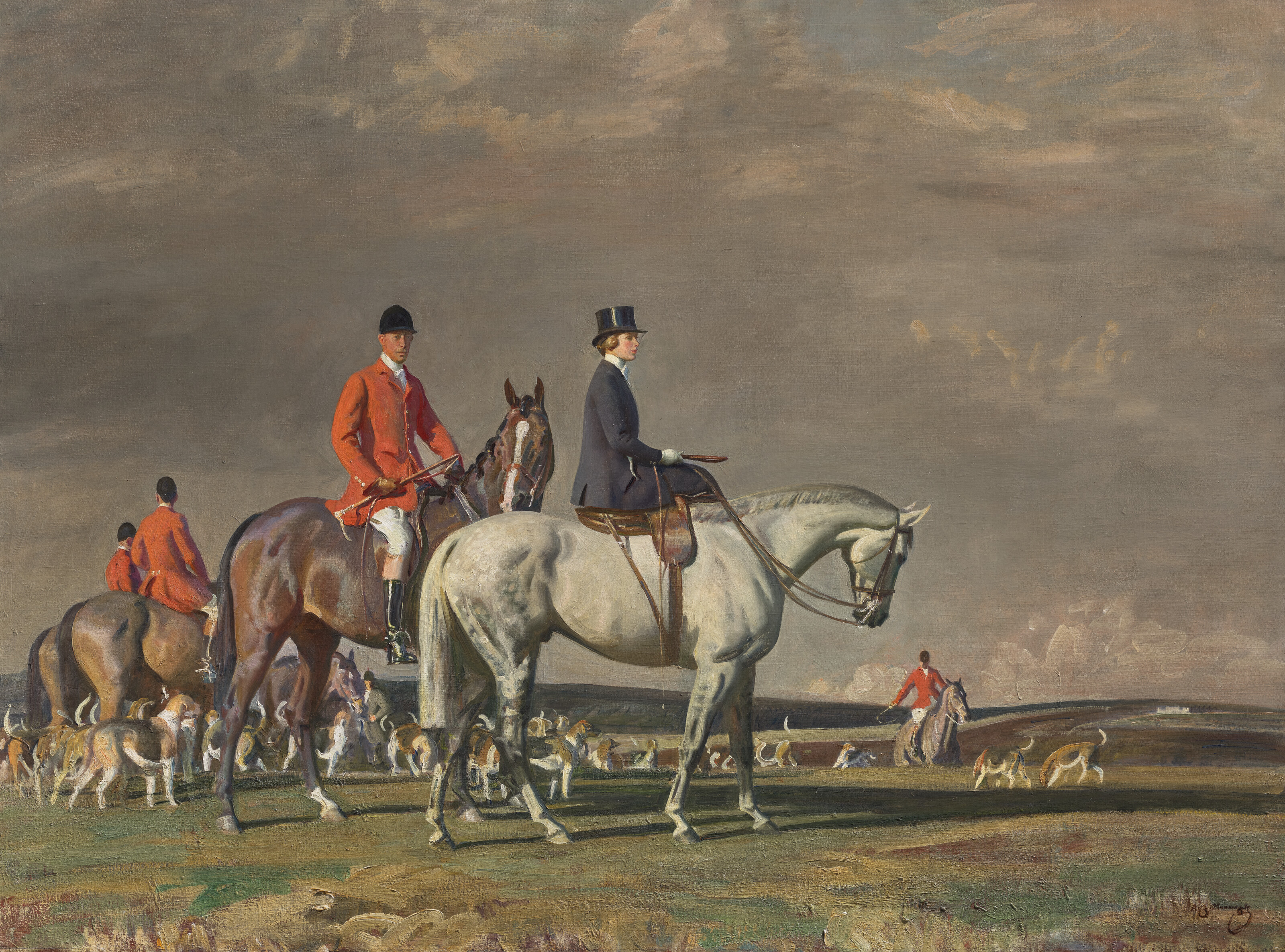 Alfred James Munnings — Ее Королевское Высочество принцесса на "Портумне" и граф Хэрвуд, мастер охоты на Брэмхемских болотах, на "Томми"