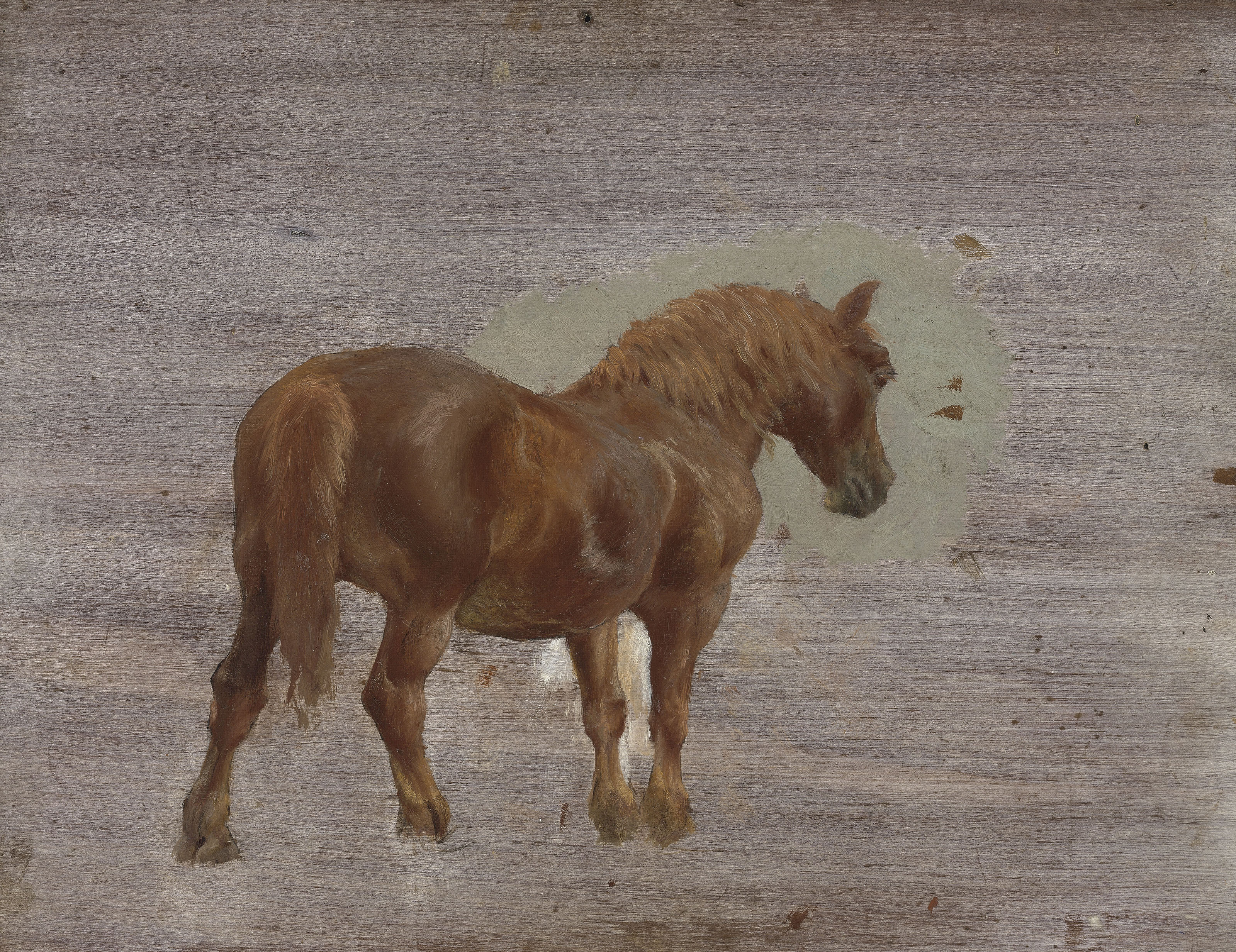 Alfred James Munnings — Саффолкский пунш (справа) и этюд с изображением лошади и повозки (сзади)