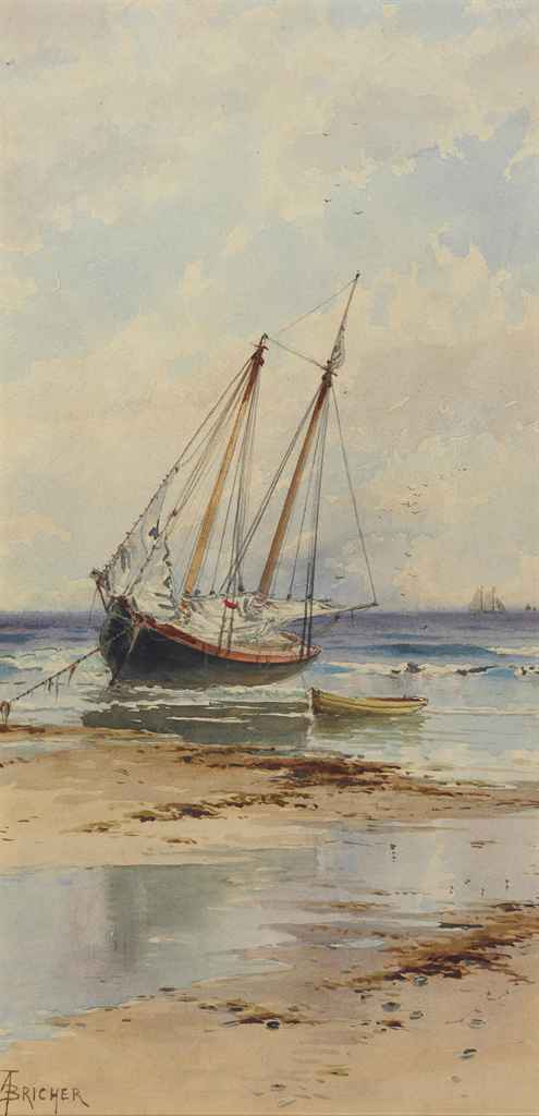 Alfred Thompson Bricher — Выброшенная на берег шхуна