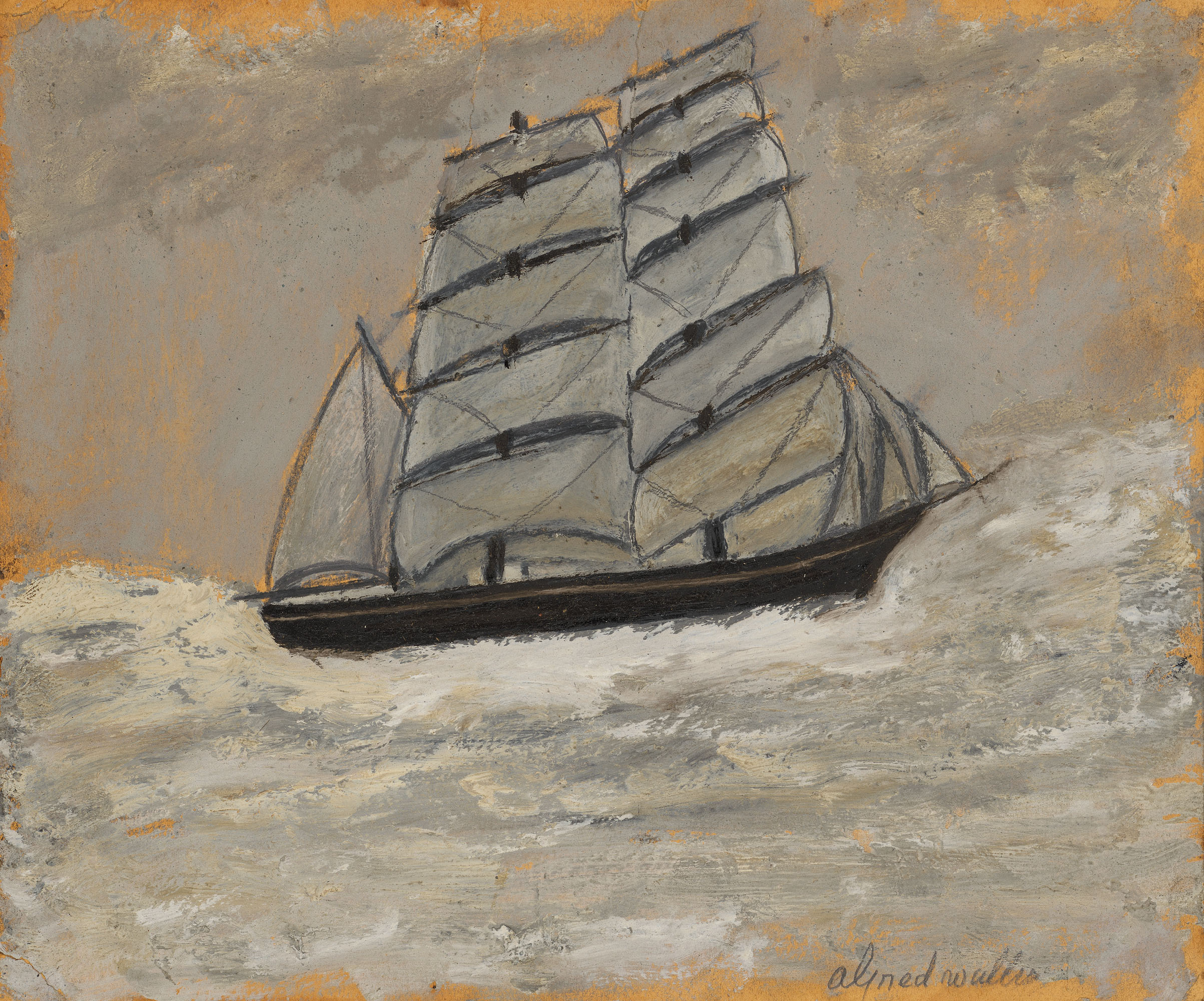 Alfred Wallis — Парусный корабль в штормовом море, изображение 1
