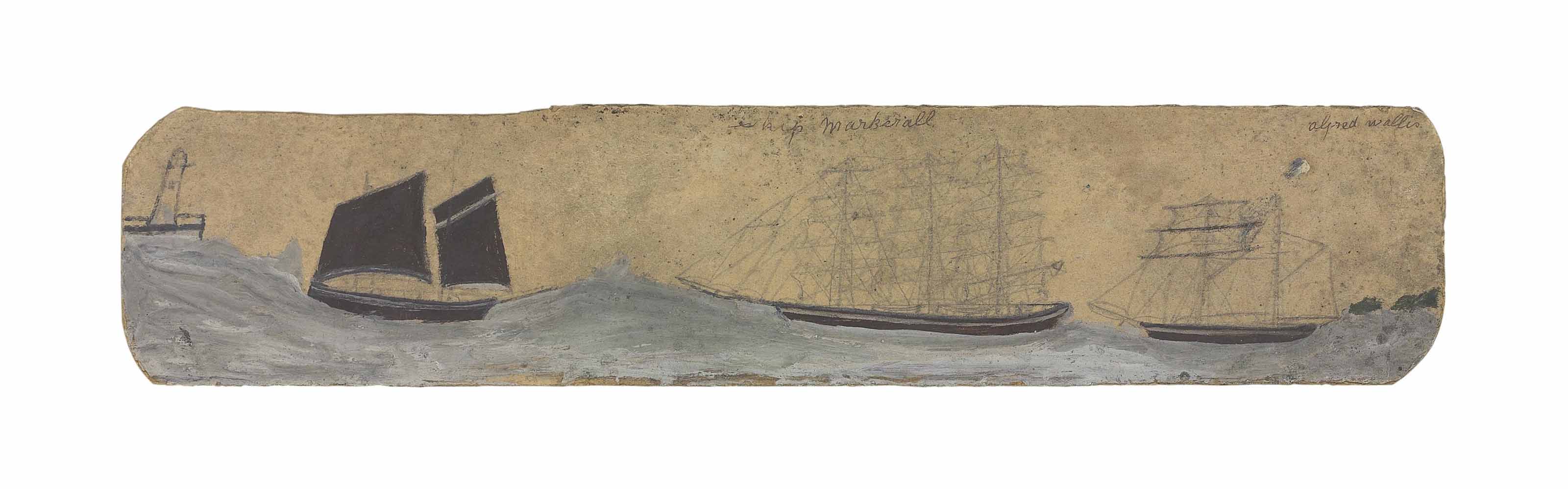 Alfred Wallis — Люггер и два небольших парусных судна приближаются к порту