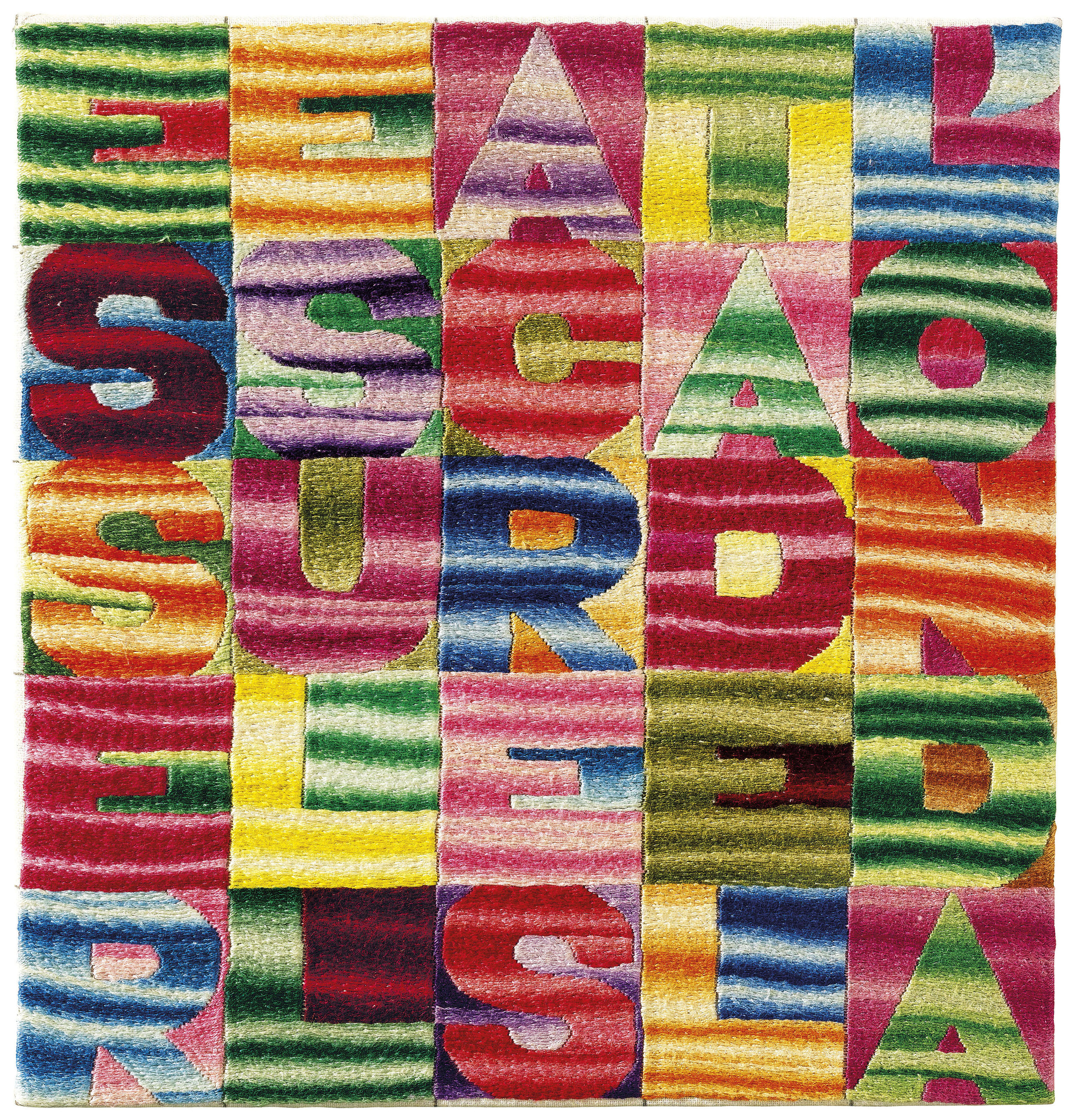 Alighiero Boetti — (i) "Тра иль сьело и ла терра", "тра иль терра иль сьело" (Между небом и Землей, между Землей и небом), дважды подписанная "Алигьеро и Боэтти" (внахлест), вышивка на канве размером 9 ¼ x 97/8 дюймов (24 x 25 см). Эта работа, выполненная около 1987 года, зарегистрирована в Архиве Алигьеро Боэтти в Риме под № 4896 и сопровождается сертификатом подлинности. (ii) Складывать и разворачивать вышивку на канве размером 9 ¼ х 9 ¼ дюйма. (23,5 х 23,5 см.) Эта работа, выполненная около 1990 года, зарегистрирована в Архиве Алигьеро Боэтти в Риме под номером 8569 и сопровождается сертификатом подлинности. (iii) Вышивка "Un pozzo senza fine" ("Бесконечный колодец") на холсте размером 9 3/8 x 9 3/8 дюйма (24 x 24 см), выполненная около 1981 г. Эта работа зарегистрирована в архиве Алигьеро Боэтти, Рим, под № 7222 и сопровождается сертификатом подлинности. (iv) "Быть на гребне волны" (Essere sulla cresta dell'onda) с подписью, датой и надписью "Алигьеро и боэтти ПЕШАВАР ОТ афганского НАРОДА, 1990" (на обороте) вышивка на канве размером 8 5/8 x 8 ¼ дюйма (22 x 21 см) Выполнена в 1990 году. зарегистрирован в Архиве Алигьеро Боэтти, Рим, под № 4893 и сопровождается сертификатом подлинности. (v) Изящная вышивка на холсте размером 6 ½ x 6 ½ дюйма (16,5 x 16,5 см). Эта работа, выполненная около 1987 года, зарегистрирована в Архиве Алигьеро Боэтти в Риме под № 8244 и сопровождается сертификатом подлинности. (vi) Вышивка в стиле брачча консерте (со скрещенными руками) на канве размером 6 7/8 x 6 7/8 дюймов (17,5 x 17,5 см). Эта работа, выполненная около 1993 года, зарегистрирована в Архиве Алигьеро Боэтти в Риме под № 7331 и сопровождается сертификатом подлинности. (vii) Вышивка "Между собакой и волком" на канве 7 х 6,7/8 дюймов (18 х 17,5 см). Эта работа, выполненная около 1994 года, зарегистрирована в Архиве Алигьеро Боэтти в Риме под номером 8570 и сопровождается сертификатом подлинности. (viii) Вышивка "Il tesoro nascosto" ("Спрятанное сокровище") на канве размером 6 7/8 x 7 дюймов (17,5 x 18 см). Эта работа, выполненная около 1994 года, зарегистрирована в Архиве Алигьеро Боэтти в Риме под номером 8572 и сопровождается сертификатом подлинности. (ix) Вышивка Talvolta sole talvolta luna (иногда Солнце, а иногда Луна) на канве размером 8 5/8 x 8 7/8 дюймов (22 x 22,5 см). Эта работа, выполненная около 1994 года, зарегистрирована в Архиве Алигьеро Боэтти в Риме под номером 8571 и сопровождается сертификатом подлинности., изображение 3