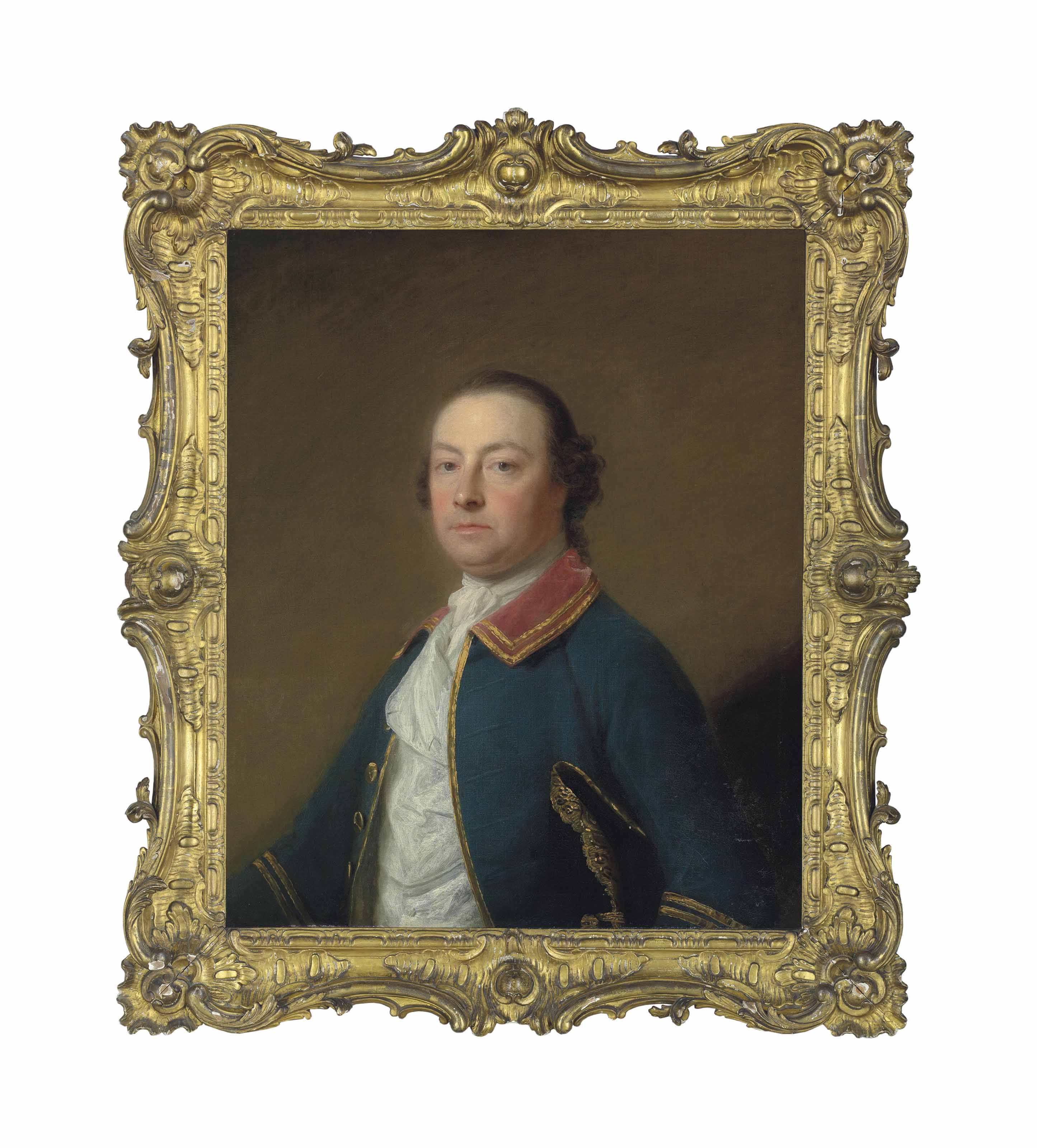 Allan Ramsay — Портрет джентльмена в полный рост, в синем плаще и галстуке, с треуголкой в руках