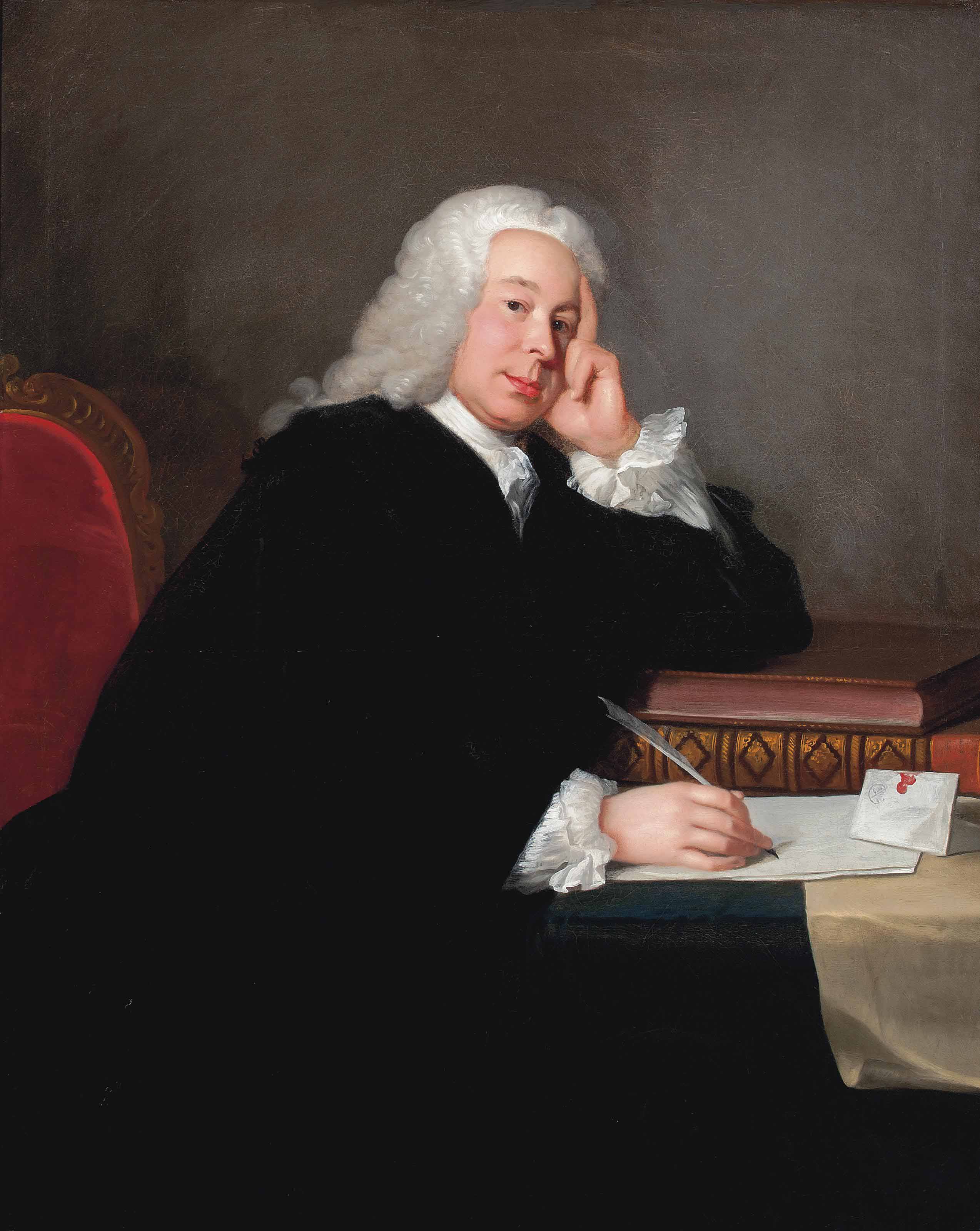 Allan Ramsay — Портрет Николаса Хардинга, члена парламента (1699-1758), в три четверти роста, в черной мантии, за письменным столом, с пером в правой руке