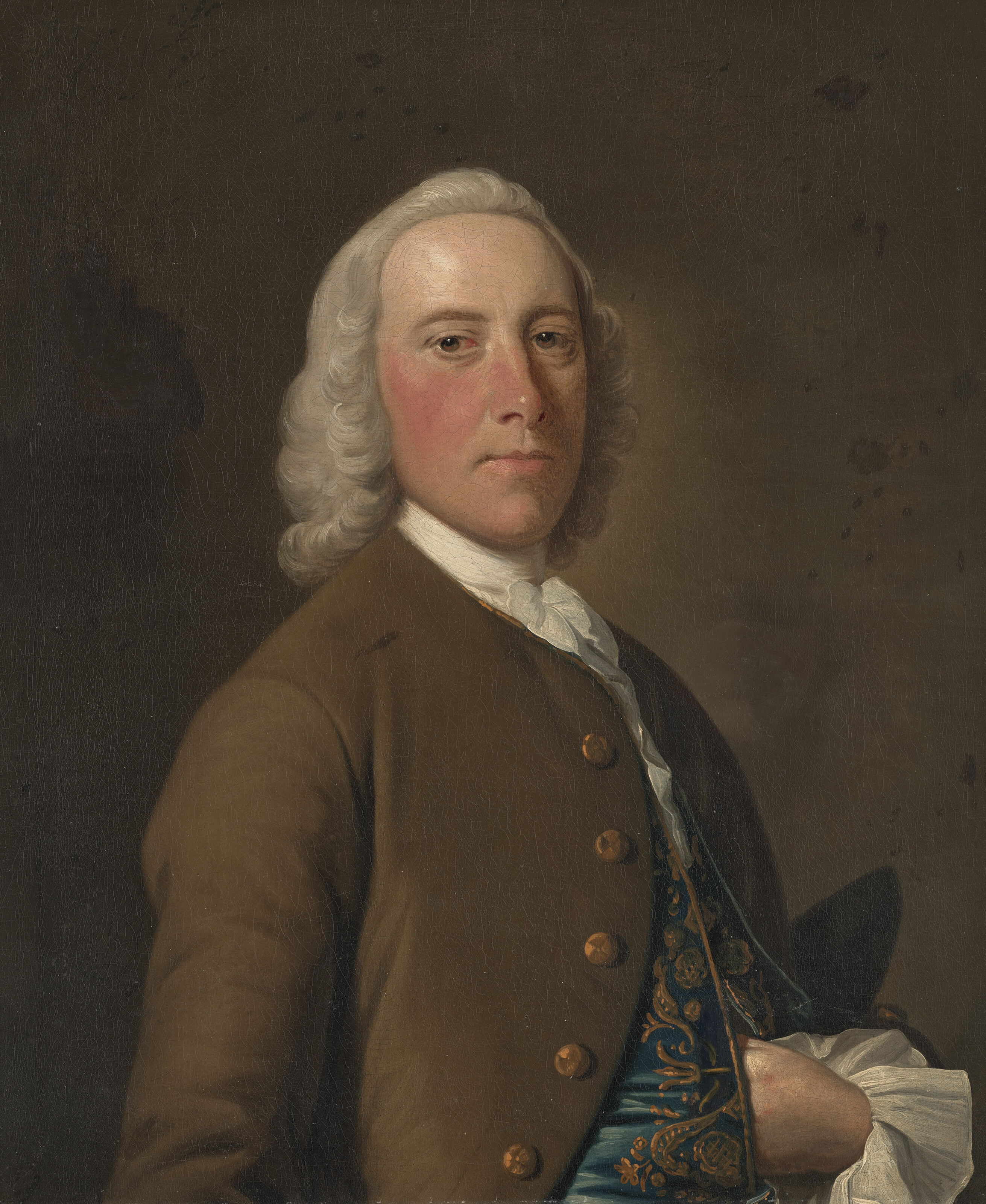 Allan Ramsay — Портрет джентльмена, традиционно именуемого мистером Данном, в полный рост, в синем вышитом жилете и коричневом сюртуке, изображение 2