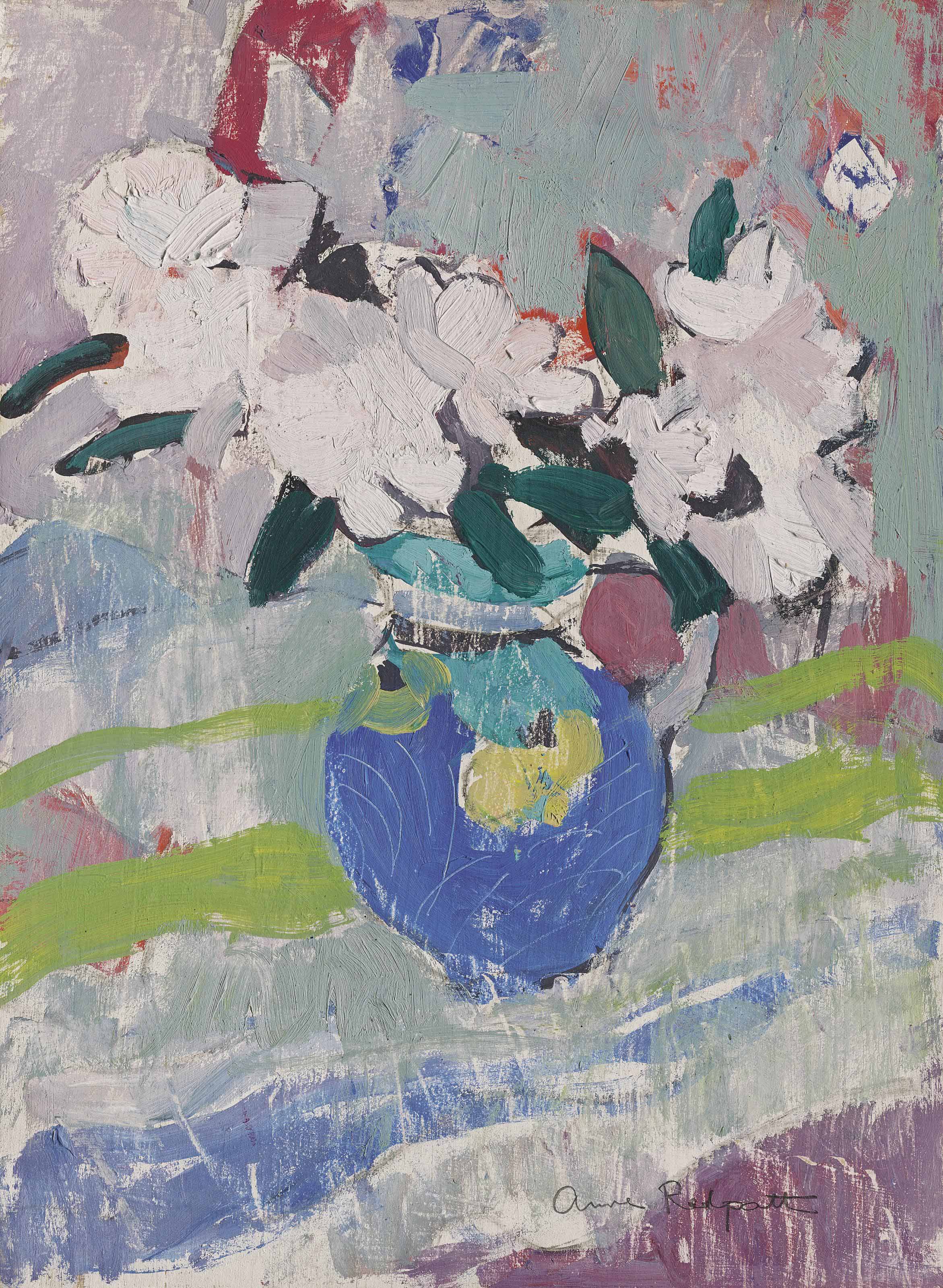 Anne Redpath — Цветы в голубом кувшине