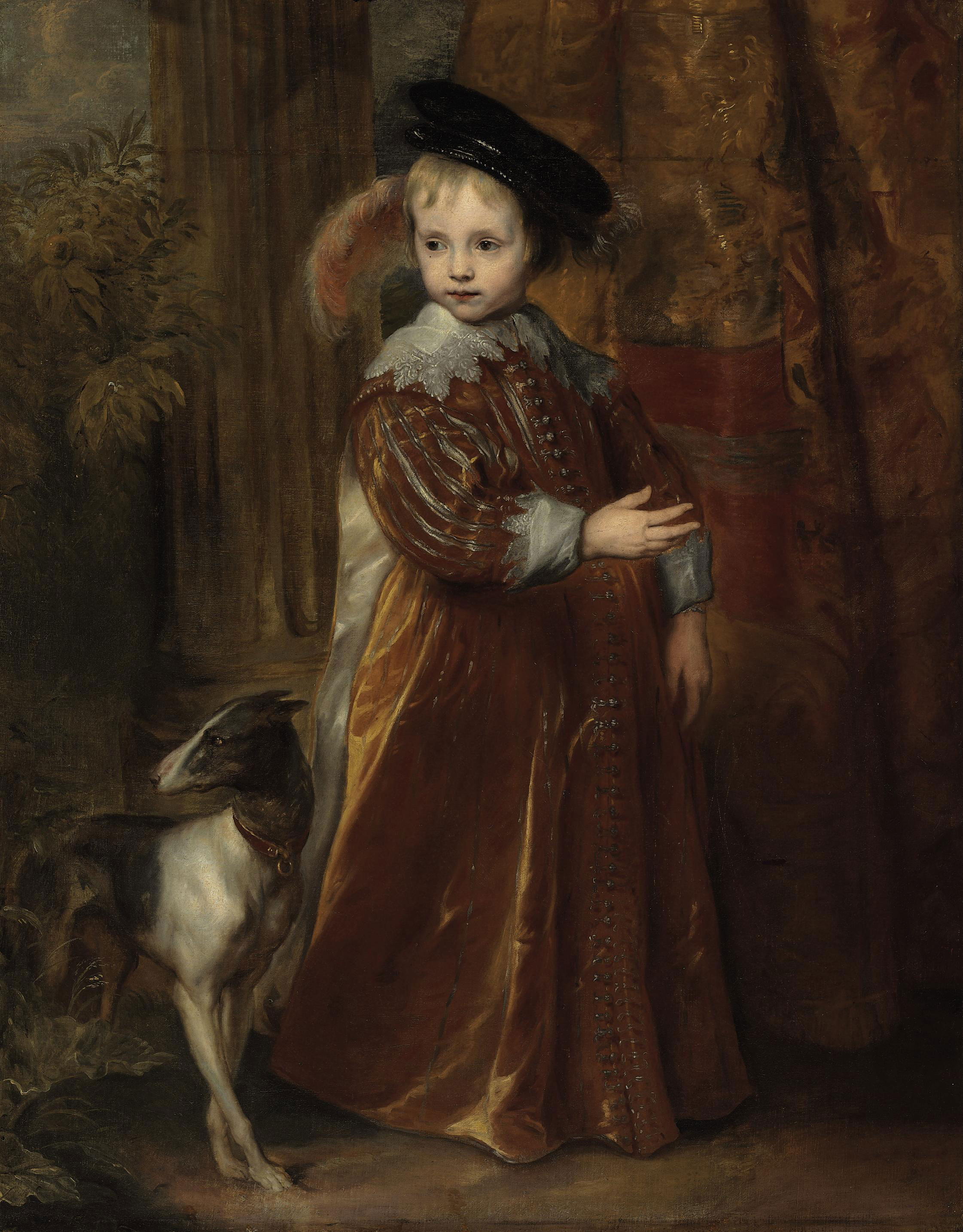 Anthony van Dyck — Портрет принца Голландии Вильгельма II (1626-1650) в полный рост с собакой