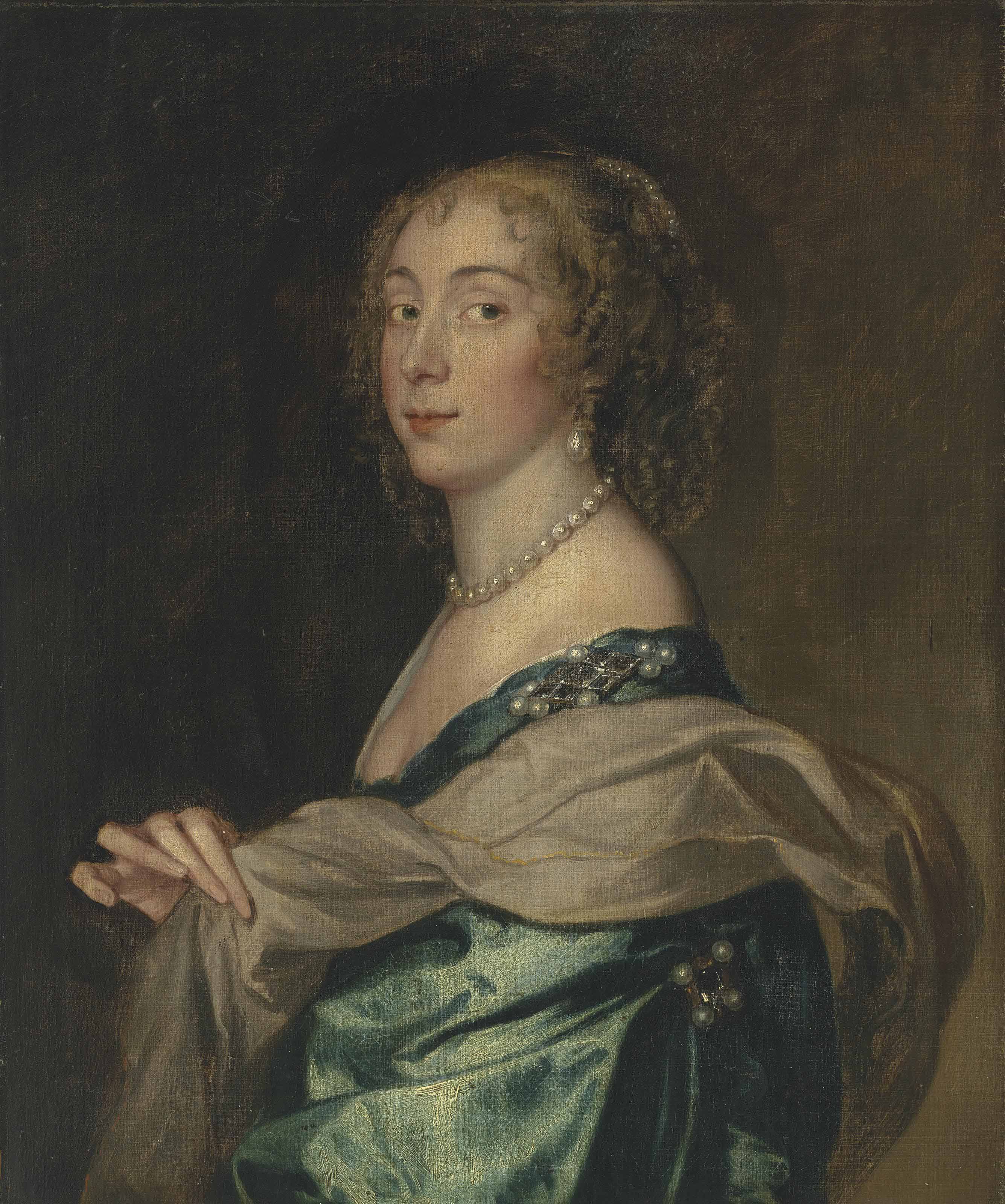 Anthony van Dyck — Портрет леди, предположительно Пенелопы, леди Бэйнинг (1620-1647), позже леди Герберт, в полный рост, в голубом атласном платье